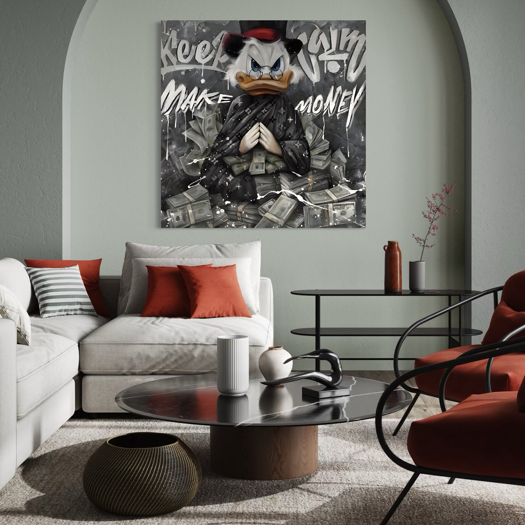 Tablou Canvas Premium, LuxCanva® A1295, Scrooge Money, Living, Desene Animate, Bani, Dolar, Birou, Culori Vibrante