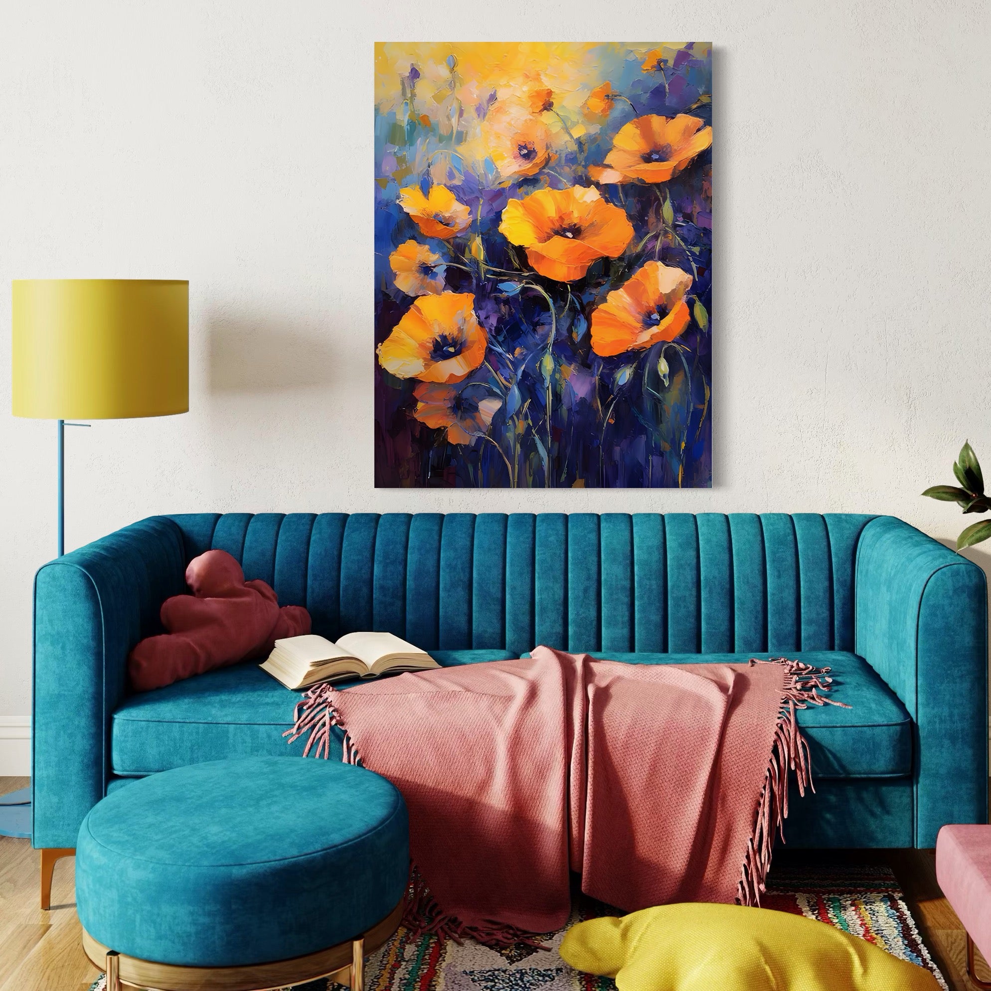 Tablou Canvas Premium LuxCanva® A1506, Inflorire Portocalie , Maci, Flori, Primavara, Room, Culori Vibrante