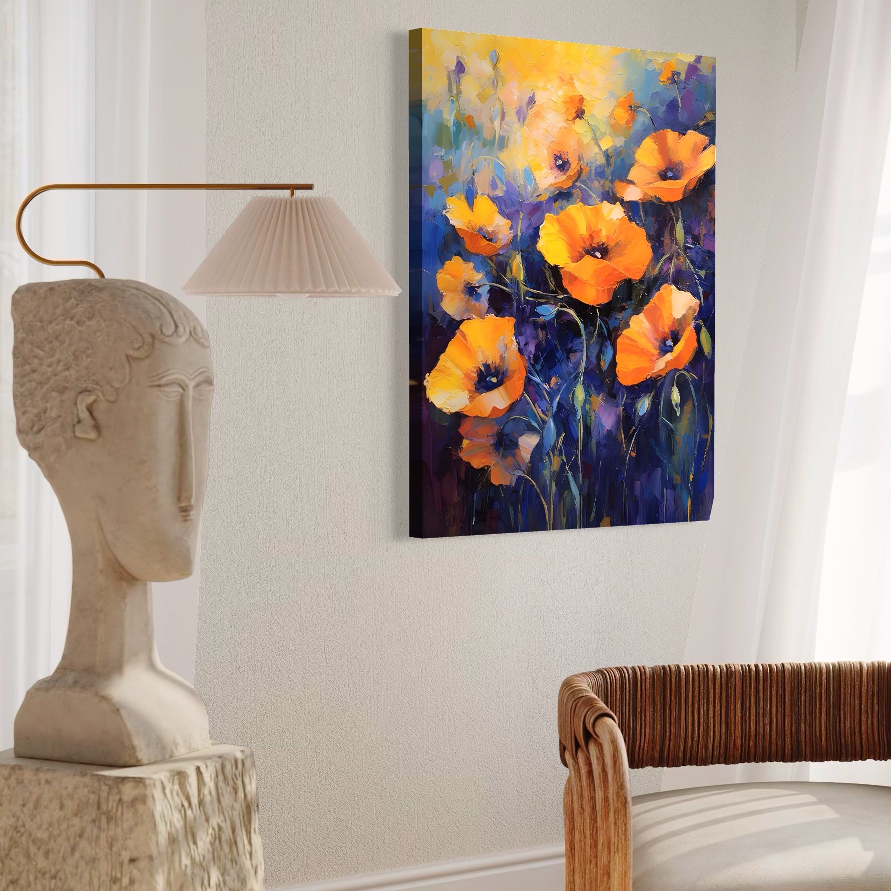 Tablou Canvas Premium LuxCanva® A1506, Inflorire Portocalie , Maci, Flori, Primavara, Room, Culori Vibrante