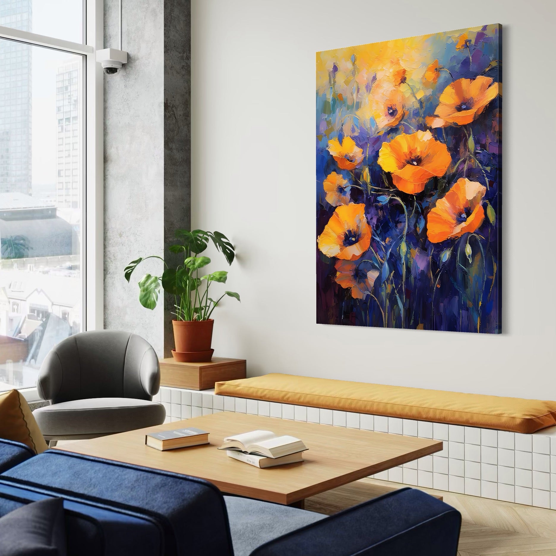 Tablou Canvas Premium LuxCanva® A1506, Inflorire Portocalie , Maci, Flori, Primavara, Room, Culori Vibrante