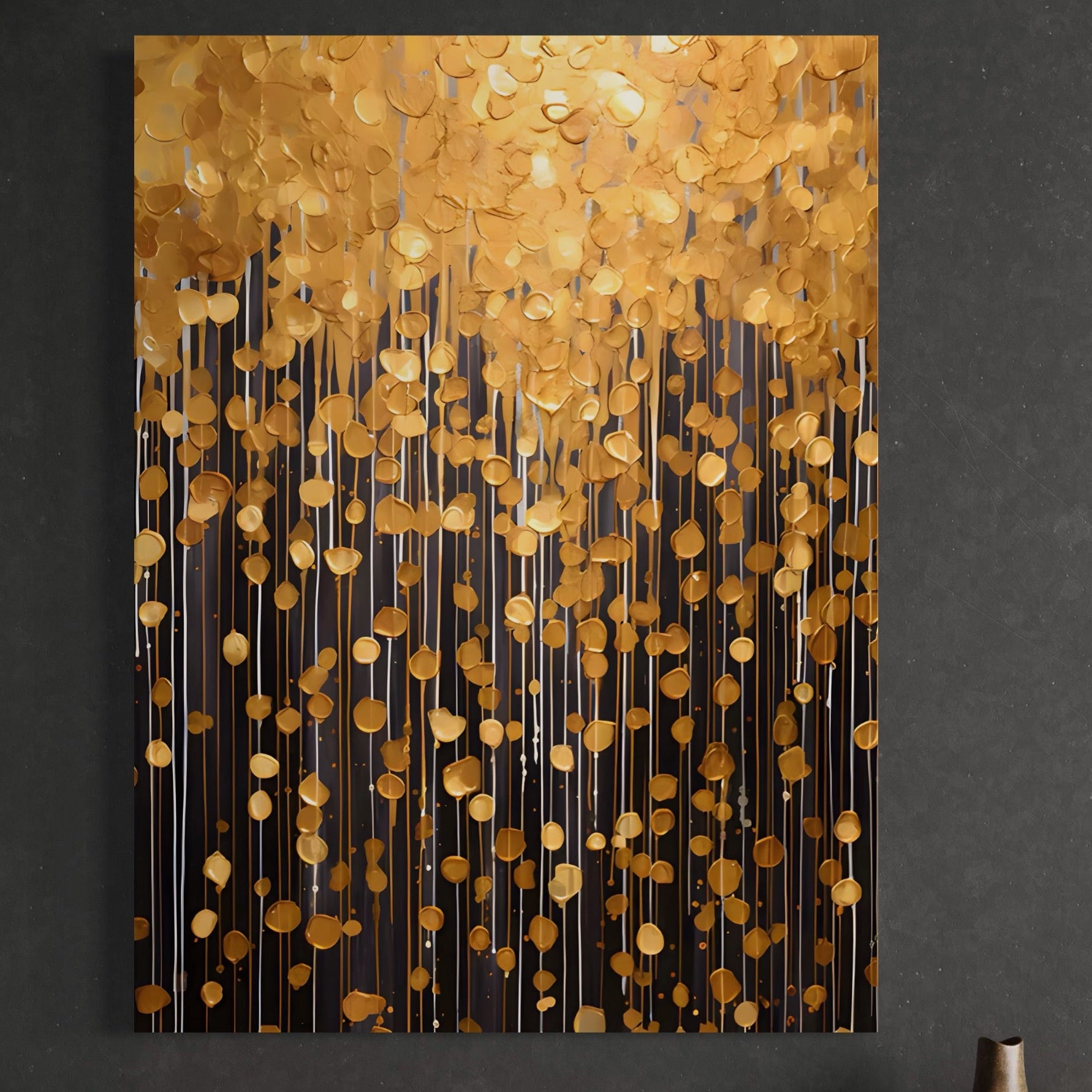 Tablou Canvas Premium LuxCanva® A1507, Ploaie De Lumini , Perdea Luminata, Auriu, Abstract, Decorativ, Room, Culori Vibrante