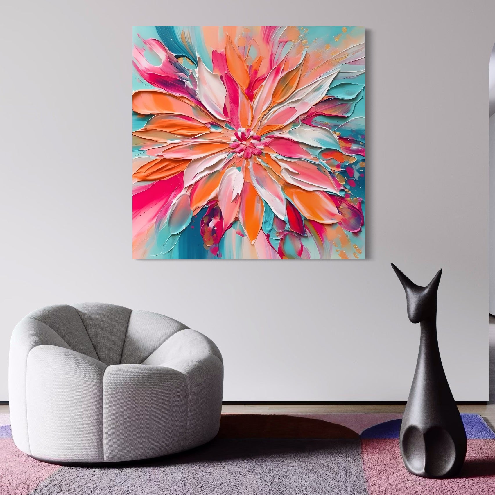 Tablou Canvas Premium LuxCanva® A1508, Simfonie Roz , Floare, Planta, Multicolor, Decorativ, Room, Culori Vibrante