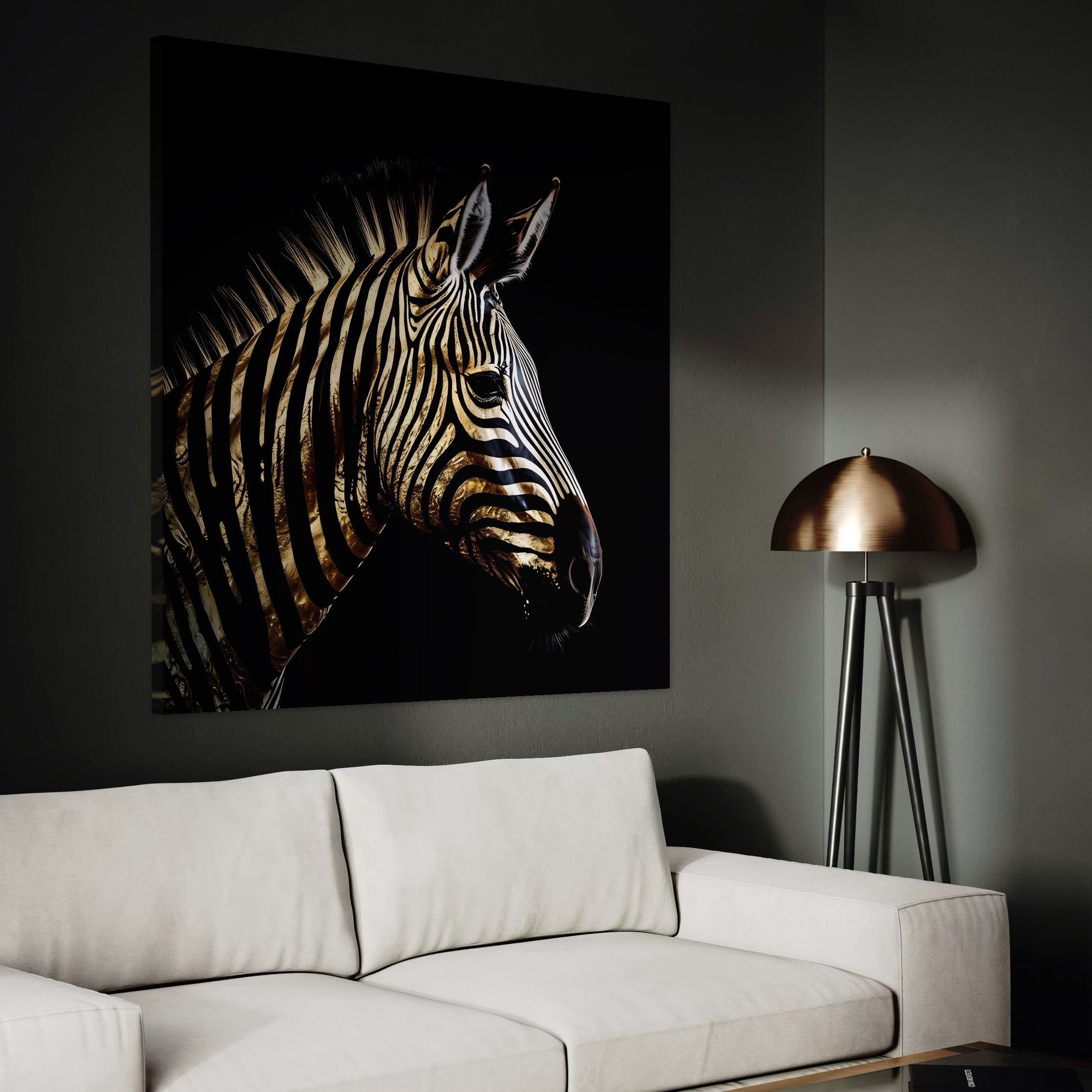 Tablou Canvas Premium LuxCanva® A1514, Zebra Aurie , Room, Animal, Safari, Gold, Decorativ, Living, Culori Vibrante