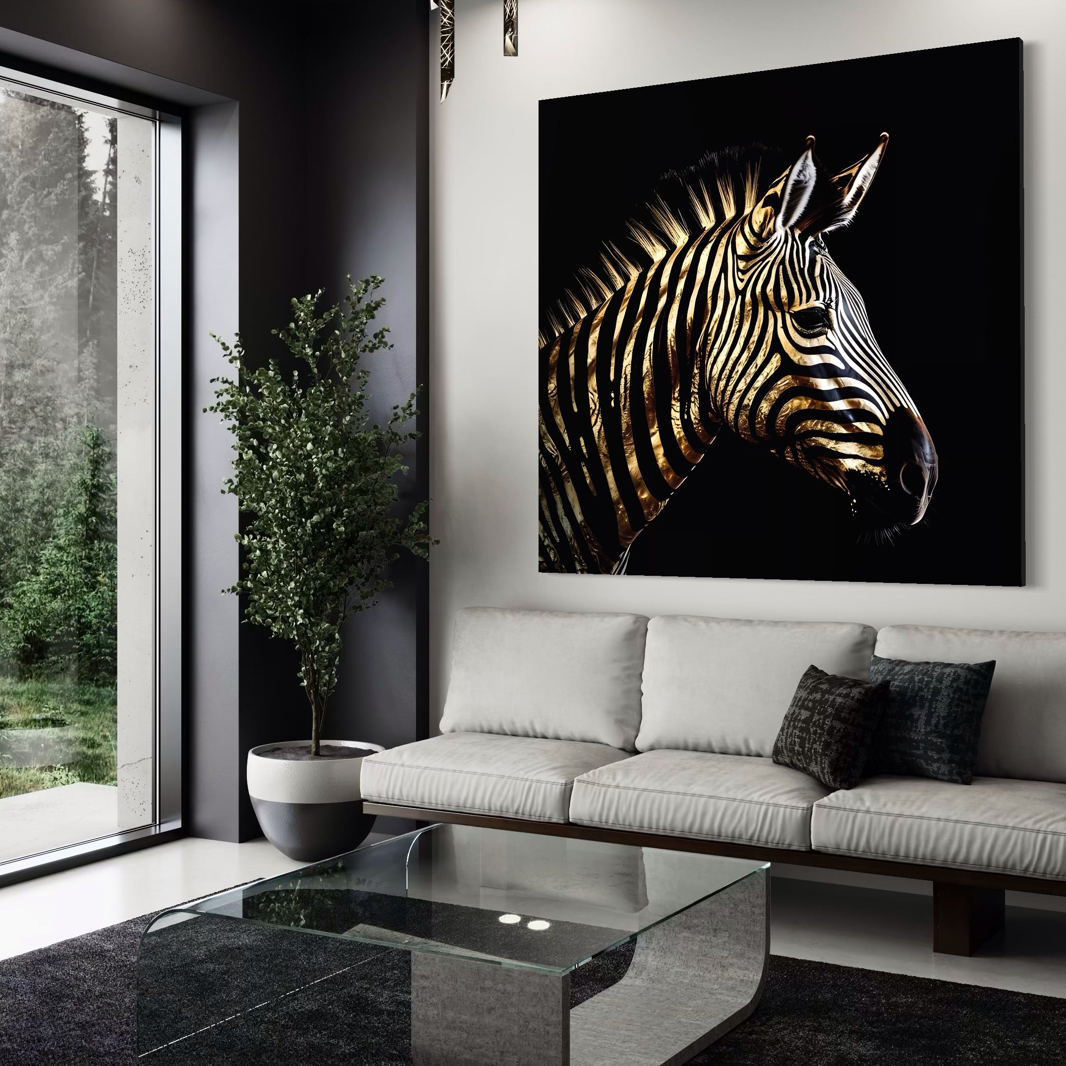 Tablou Canvas Premium LuxCanva® A1514, Zebra Aurie , Room, Animal, Safari, Gold, Decorativ, Living, Culori Vibrante