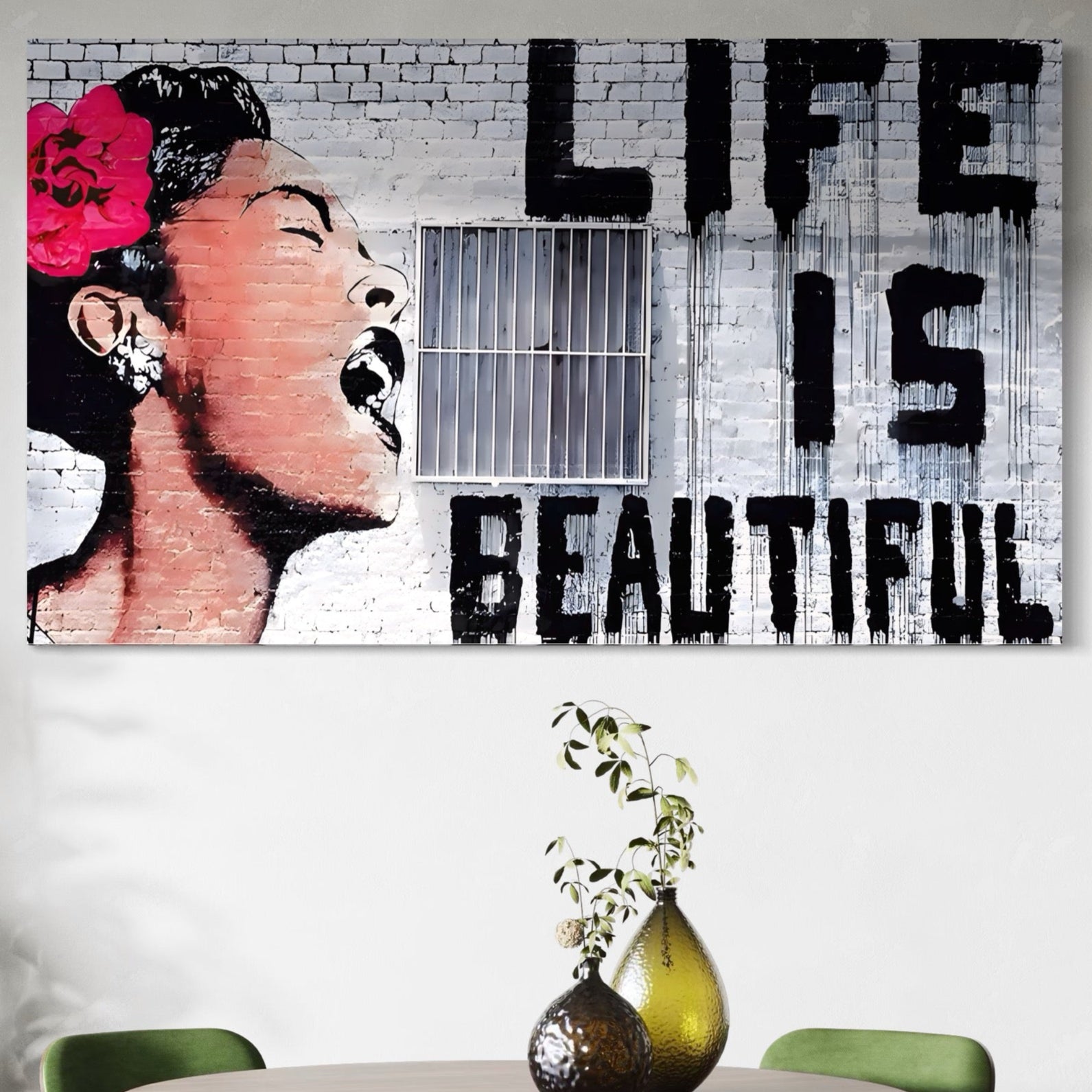 Tablou Canvas Premium LuxCanva® A1517, Viata Este Frumoasa , Femeie, Strigat, Graffiti, Decorativ, Living, Culori Vibrante