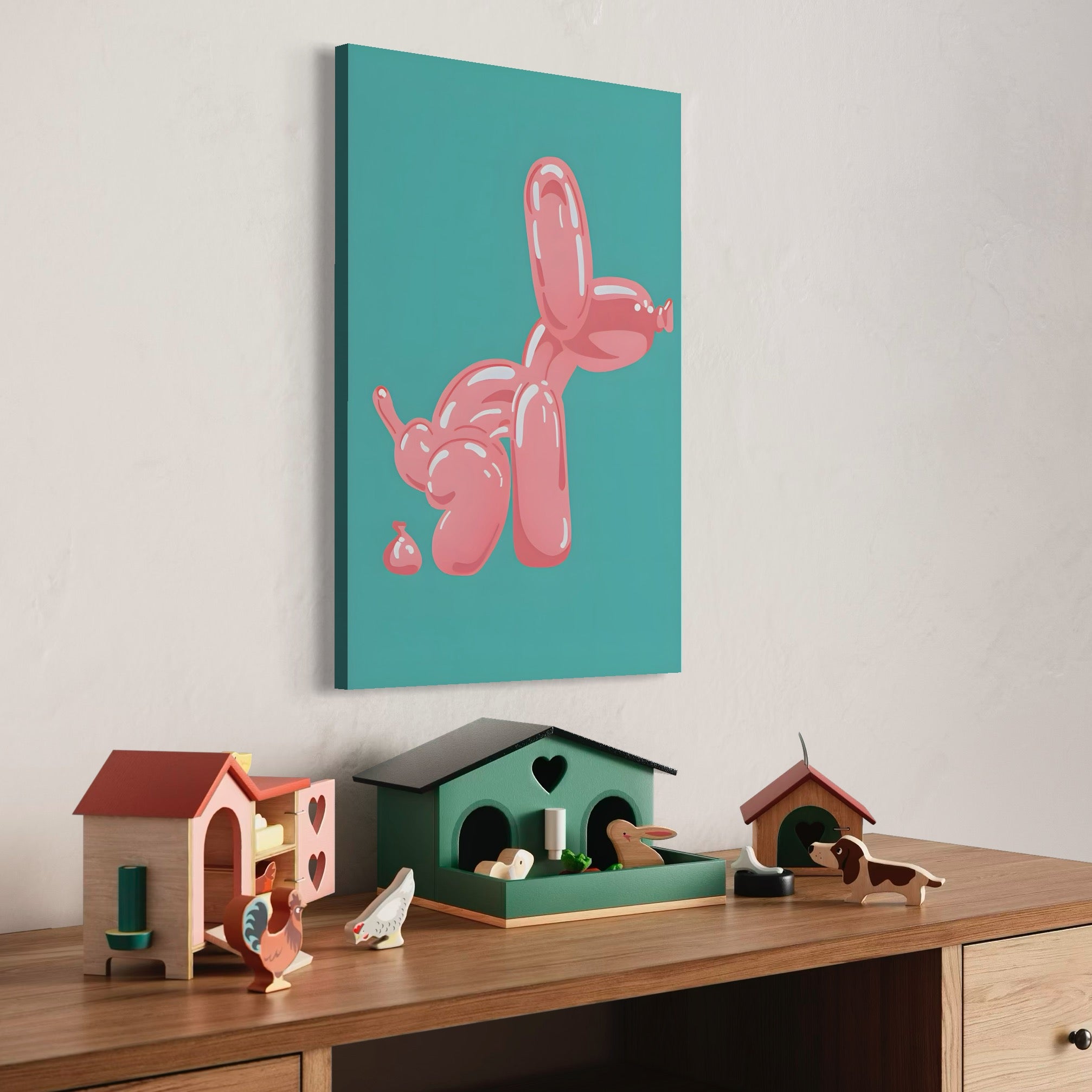 Tablou Canvas Premium, LuxCanva® A1516, Pudel Balon, Dormitor, Caine, Roz, Decorativ, Living, Culori Vibrante