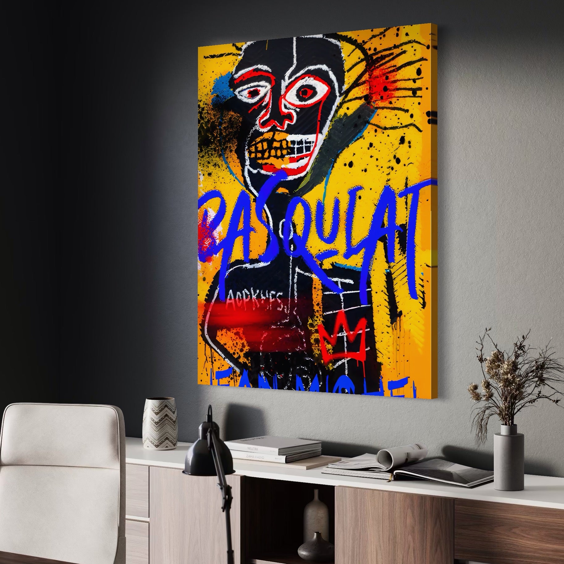 Tablou Canvas Premium LuxCanva® A1518, Basquiat Yellow , Room, Arta Stradala, SAMO, Jean Michel, Living, Culori Vibrante