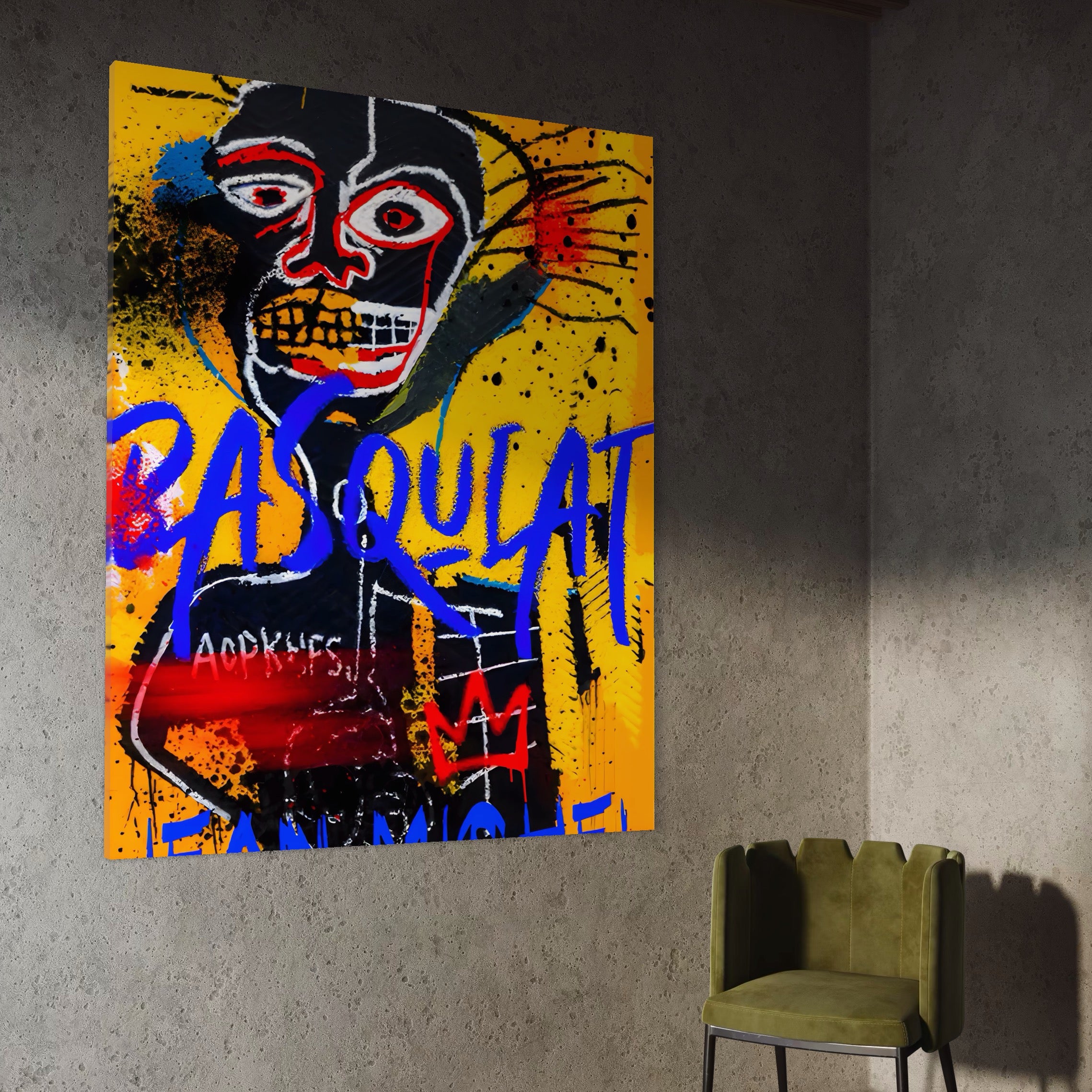 Tablou Canvas Premium LuxCanva® A1518, Basquiat Yellow , Room, Arta Stradala, SAMO, Jean Michel, Living, Culori Vibrante