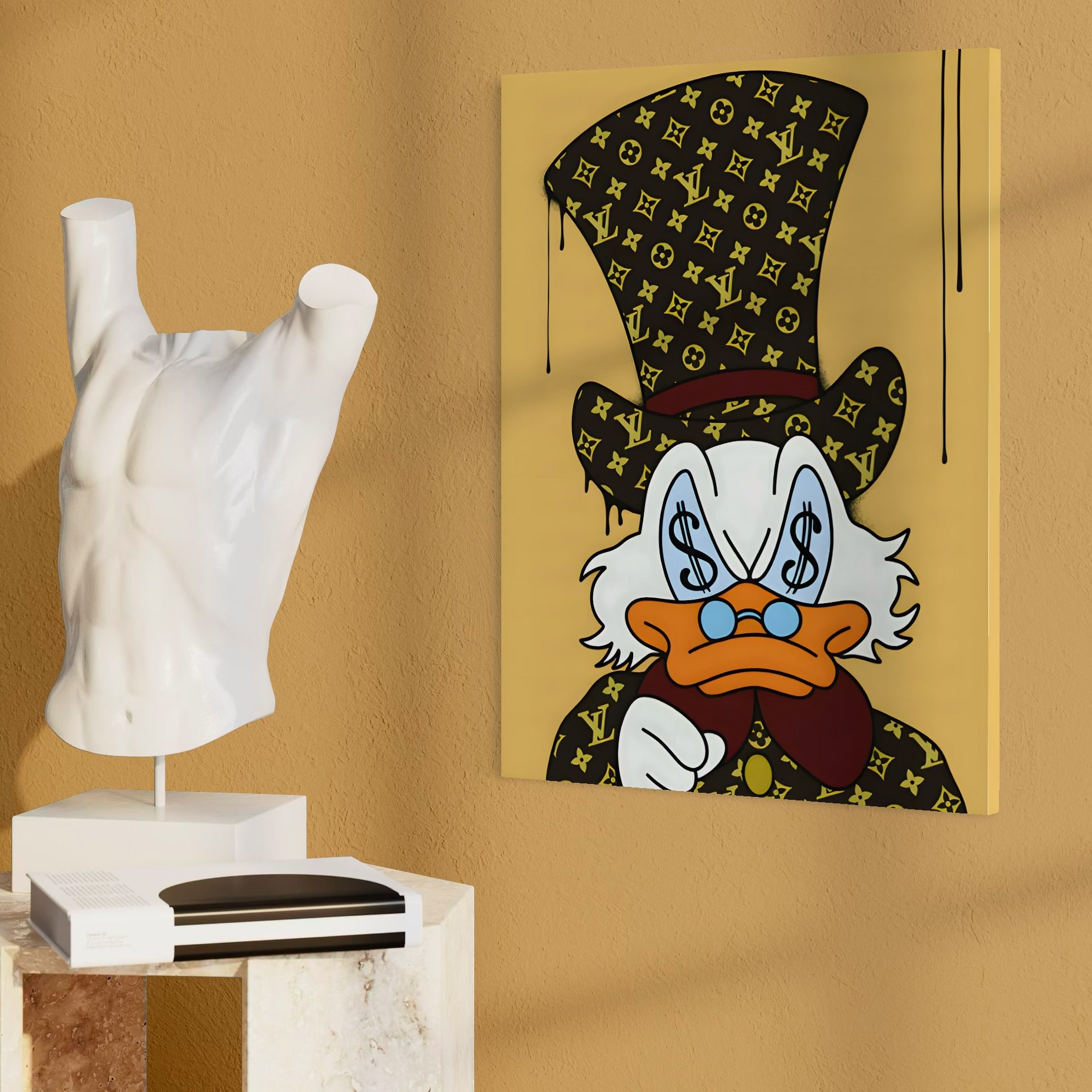 Tablou Canvas Premium, LuxCanva® A1551, Dollar Mr.Scrooge, Decorativ, Camera Copil, Rata, Bani, Vuitton, Desene, Cartoon, Living, Culori Vibrante