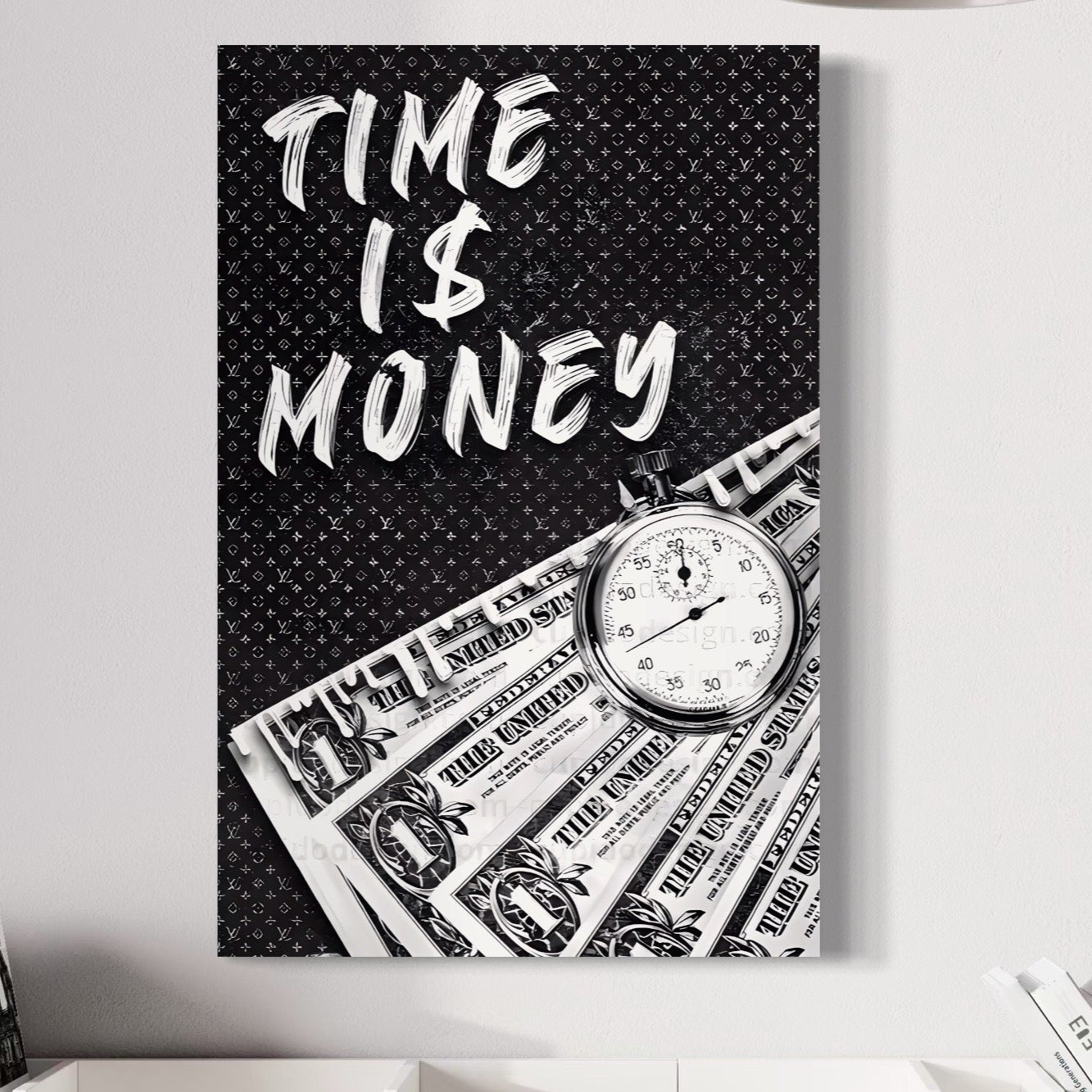 Tablou Canvas Premium LuxCanva® A1521, Time Is Money ,  Room, Ceas, Timp, Munca, Motivational, Dormitor, Culori Vibrante