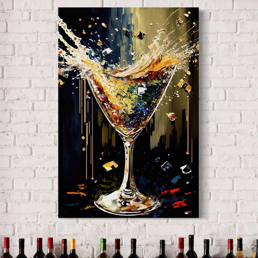 Tablou Canvas Premium LuxCanva® LuxCanva® A1522, "Glass Of Surprises", prezintă un cocktail vibrant, perfect pentru a adăuga stil și culoare premium camerei dvs. de petrecere sau dormitorului.