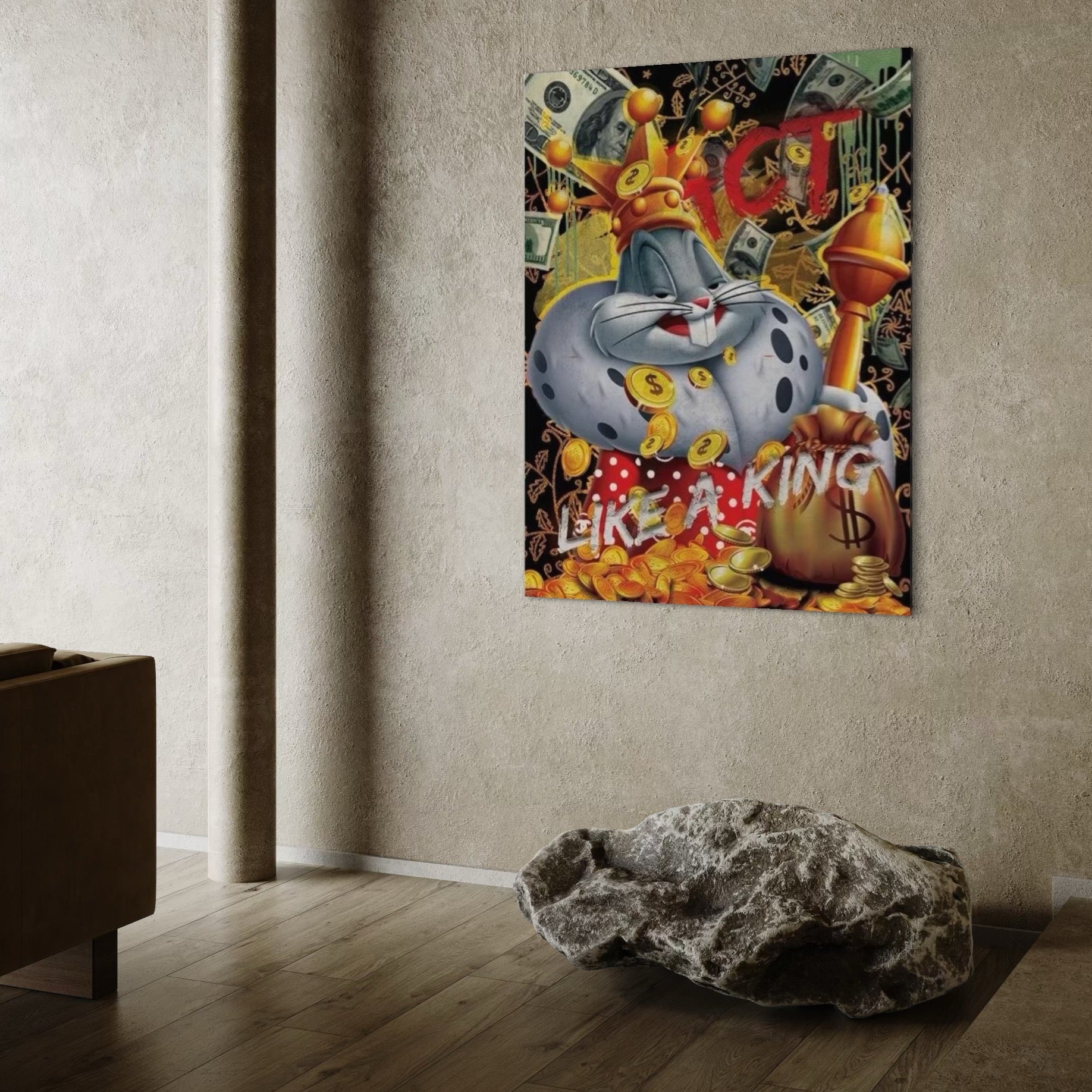Tablou Canvas Premium, LuxCanva® B1023 King Bugs Bunny, Desene Animate, Bugs Bunny, Disney, Dolari, Rege, Culori Vibrante