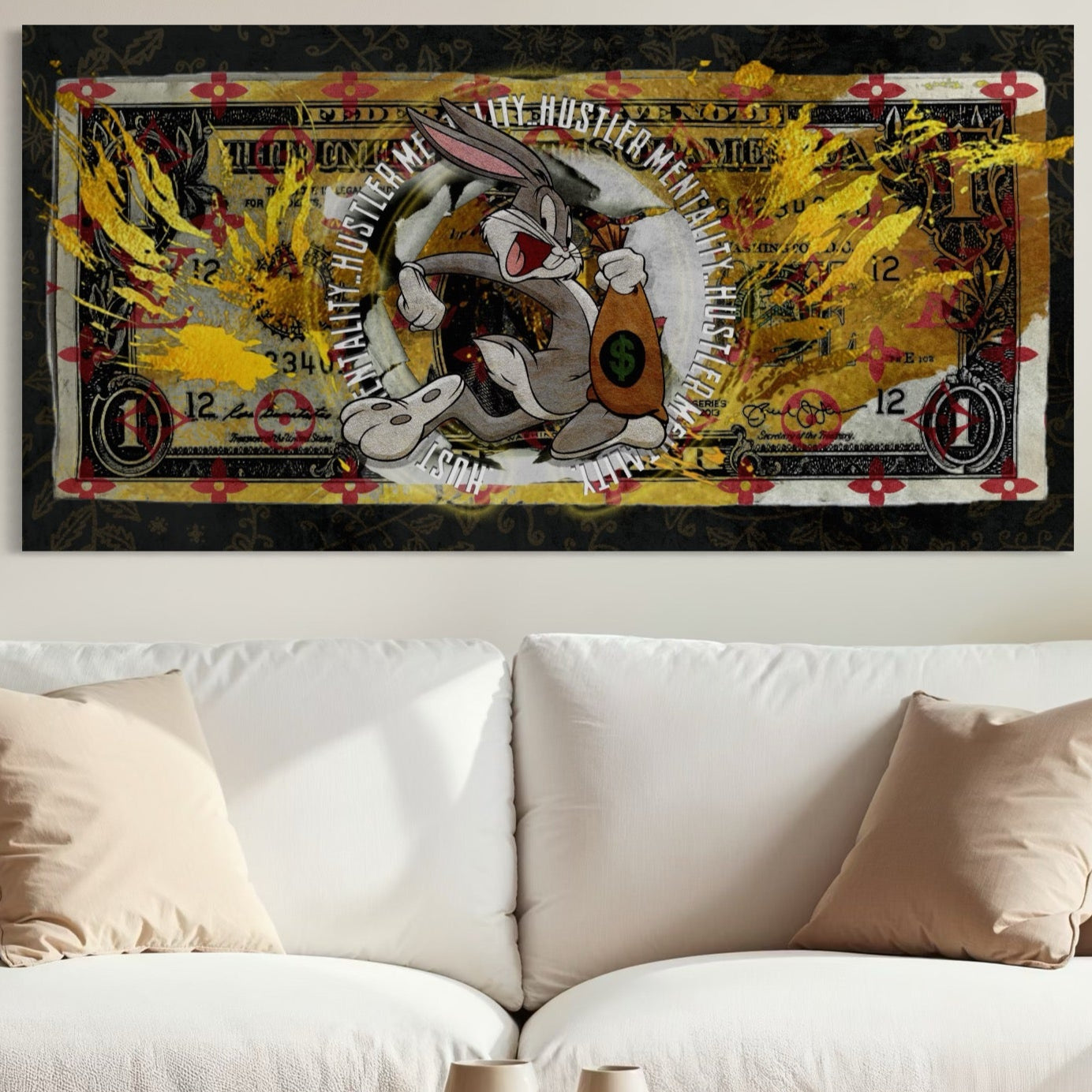 Tablou Canvas Premium, LuxCanva® B1028, Dolar Bugs Bunny, Decorativ, Animatie, Dolari, America, Culori Vibrante