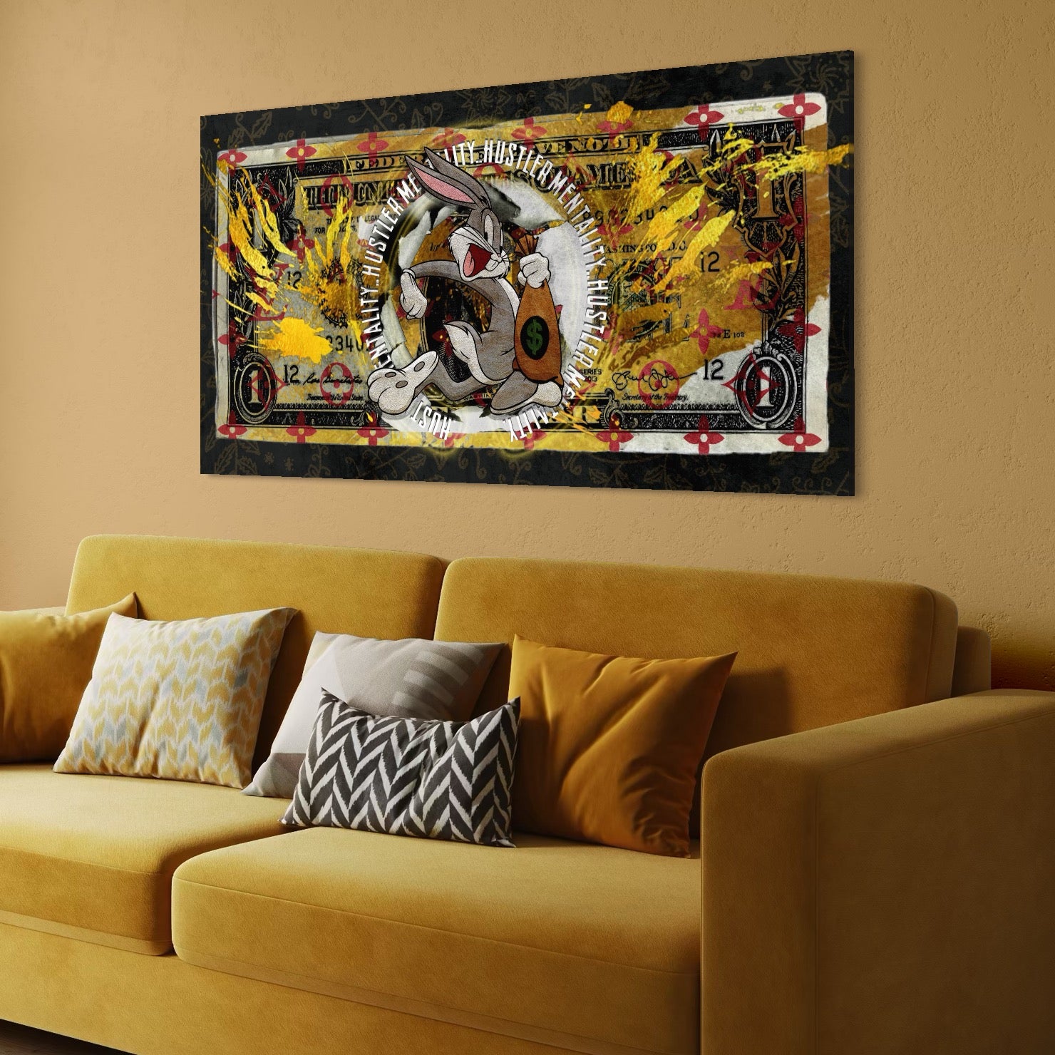 Tablou Canvas Premium, LuxCanva® B1028, Dolar Bugs Bunny, Decorativ, Animatie, Dolari, America, Culori Vibrante