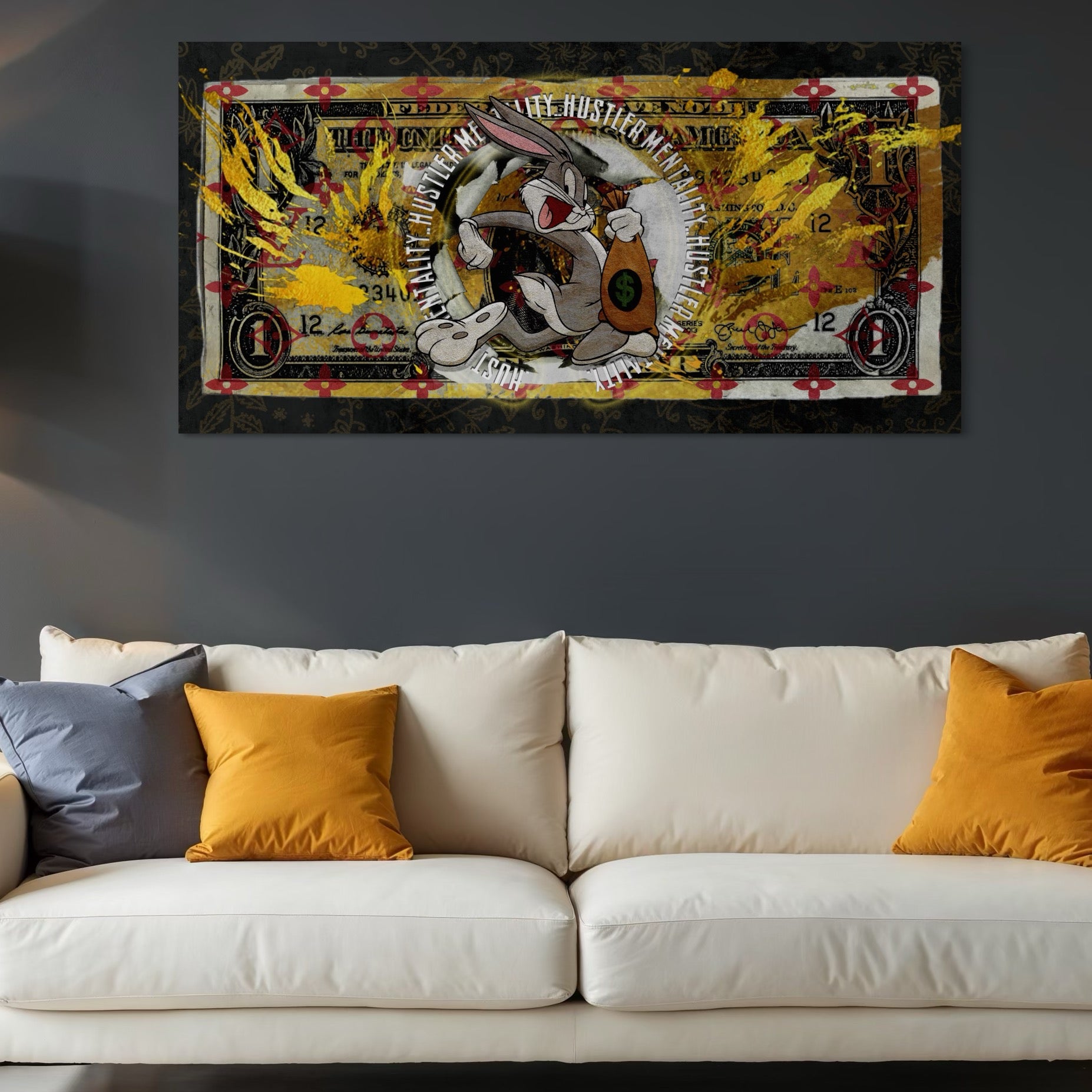 Tablou Canvas Premium, LuxCanva® B1028, Dolar Bugs Bunny, Decorativ, Animatie, Dolari, America, Culori Vibrante