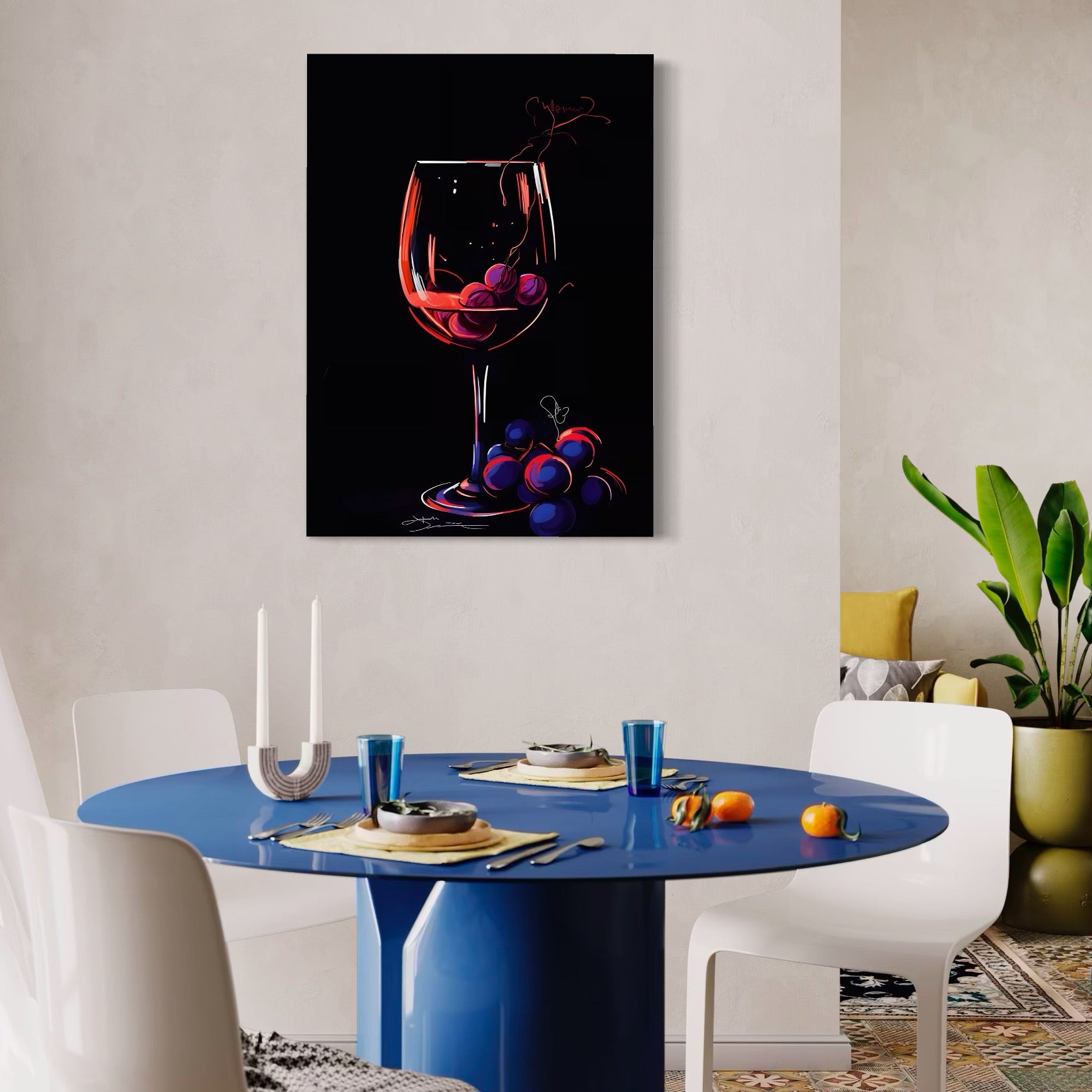 Tablou Canvas Premium LuxCanva® A1534, Pahar Cu Vin , Room, Struguri, Pahar, Fructe, Restaurant, Culori Vibrante