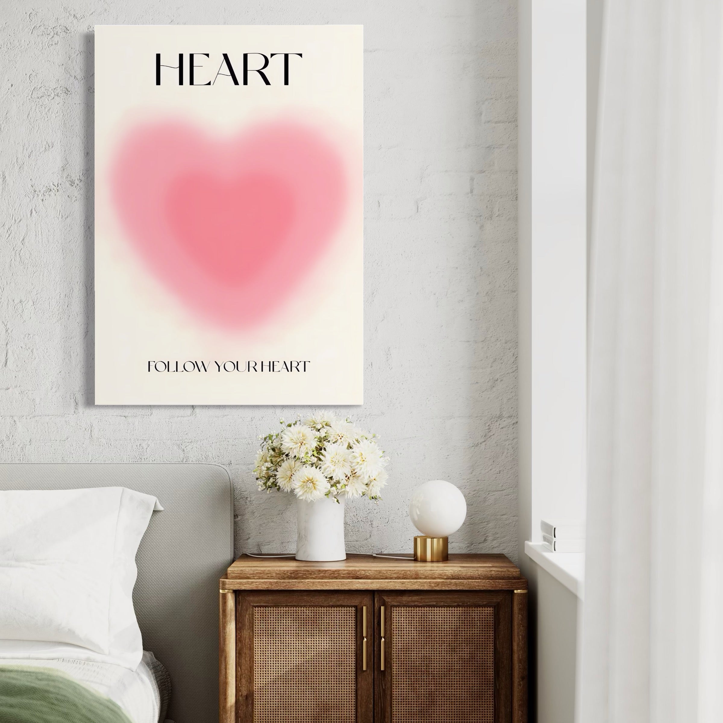 Tablou Canvas Premium LuxCanva® A1535, Follow Your Heart , Room, Inima, Roz, Iubire, Decorativ, Culori Vibrante