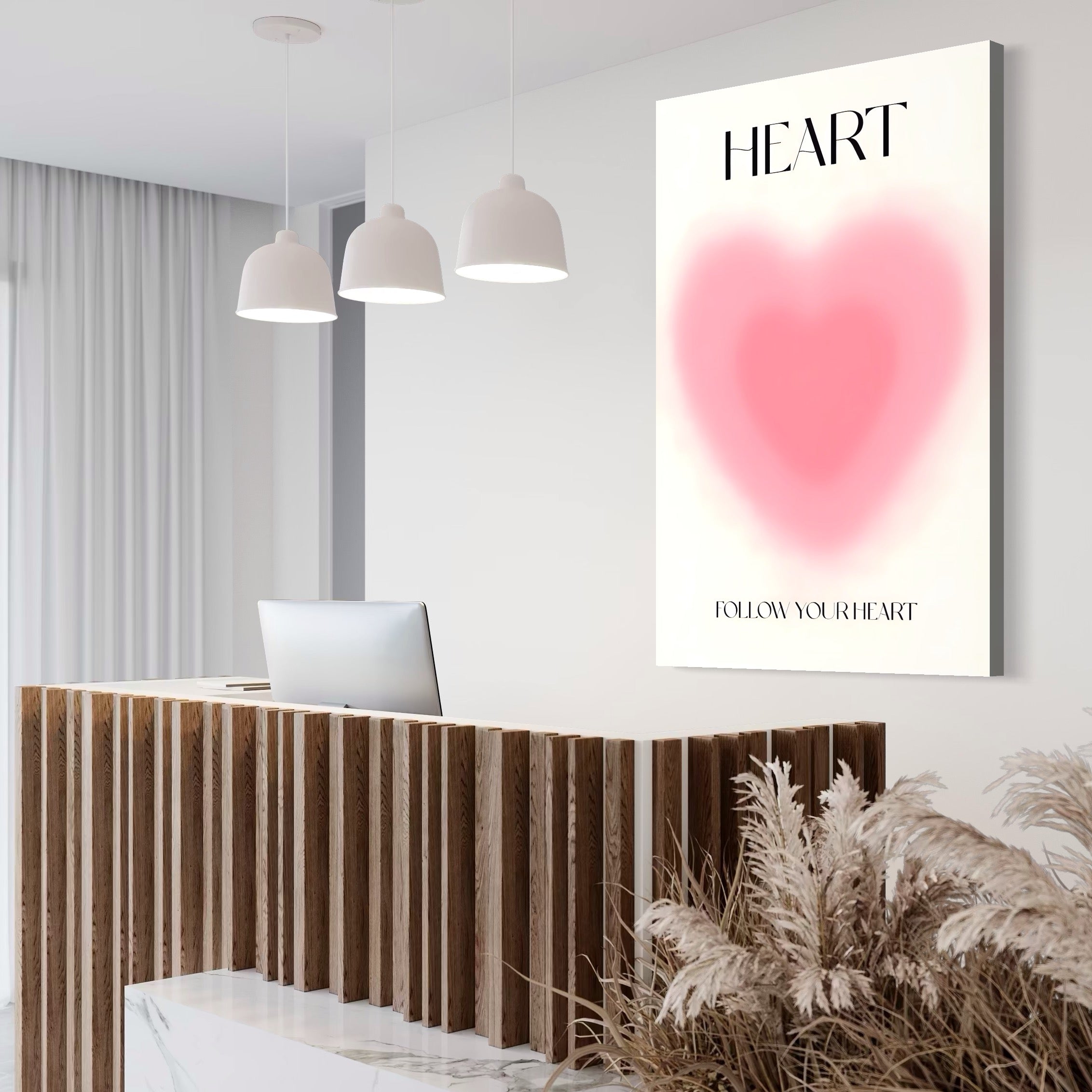 Tablou Canvas Premium LuxCanva® A1535, Follow Your Heart , Room, Inima, Roz, Iubire, Decorativ, Culori Vibrante