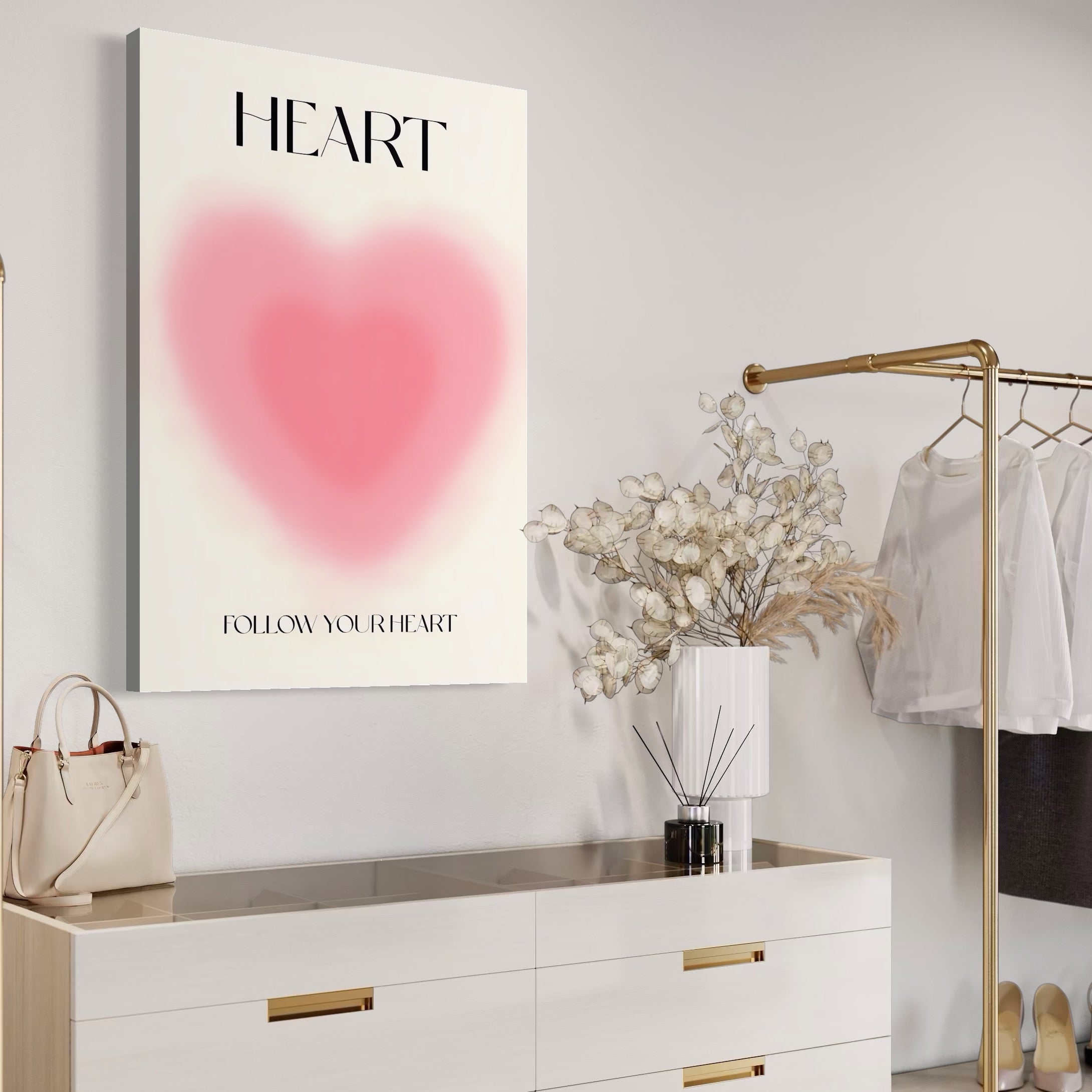 Tablou Canvas Premium LuxCanva® A1535, Follow Your Heart , Room, Inima, Roz, Iubire, Decorativ, Culori Vibrante