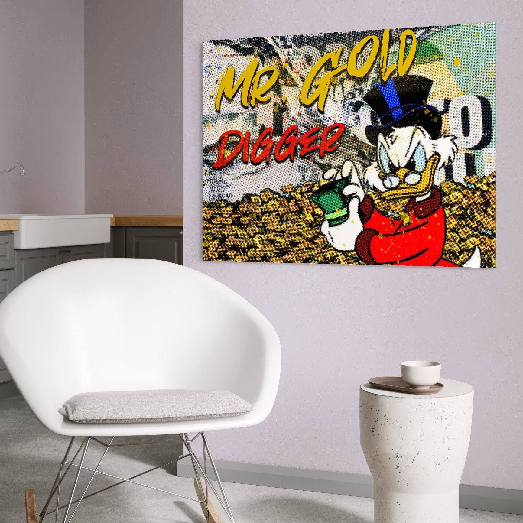 Tablou Canvas Premium, LuxCanva® A1037, Scrooge McDuck, Money, Desene Animate, Gold, Motivational, Culori Vibrante