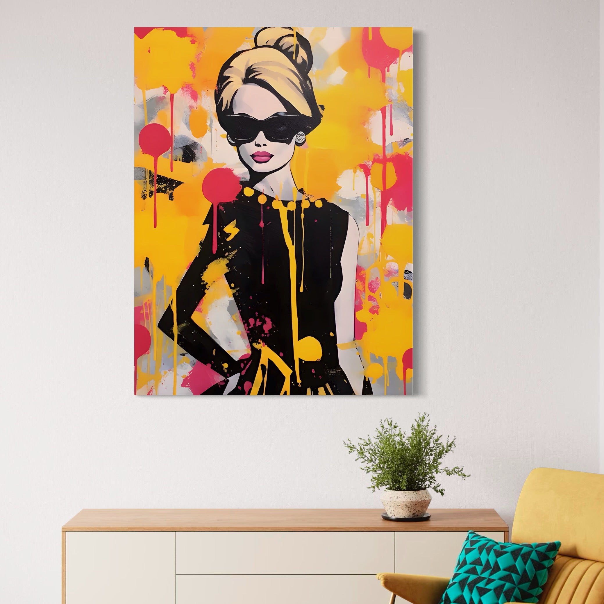 Tablou Canvas Premium LuxCanva® A1537, Model Art , Dressing, Femeie, Sexi, Moda, Ochelari, Decorativ, Culori Vibrante