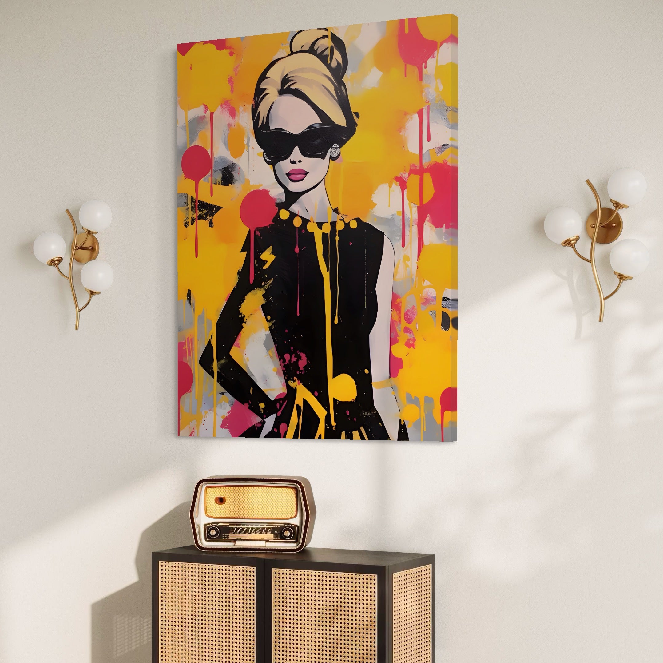 Tablou Canvas Premium LuxCanva® A1537, Model Art , Dressing, Femeie, Sexi, Moda, Ochelari, Decorativ, Culori Vibrante