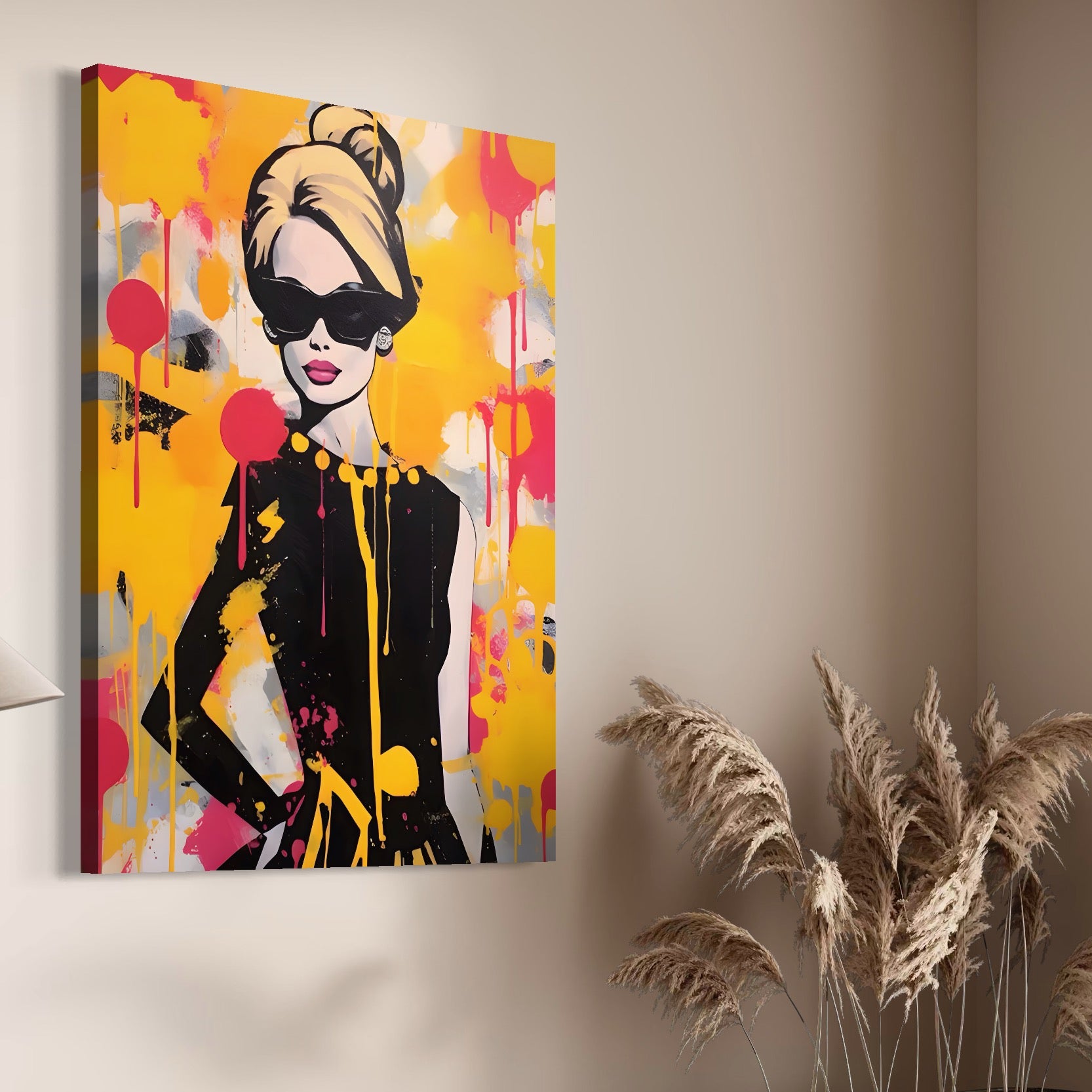 Tablou Canvas Premium LuxCanva® A1537, Model Art , Dressing, Femeie, Sexi, Moda, Ochelari, Decorativ, Culori Vibrante