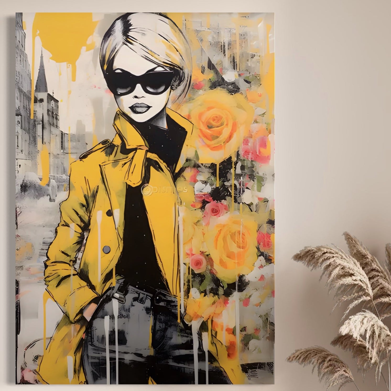 Tablou Canvas Premium LuxCanva® A1536, Yellow Style , Dressing, Femeie, Moda, Ochelari De Soare, Decorativ, Culori Vibrante