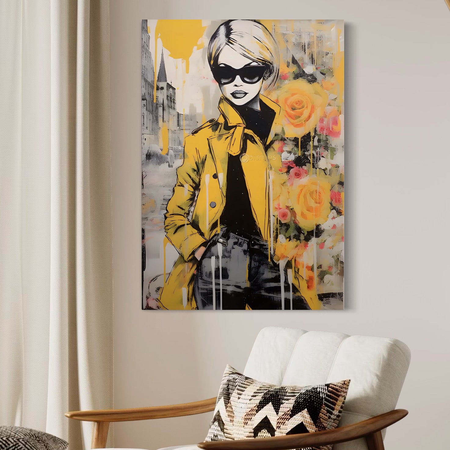Tablou Canvas Premium LuxCanva® A1536, Yellow Style , Dressing, Femeie, Moda, Ochelari De Soare, Decorativ, Culori Vibrante