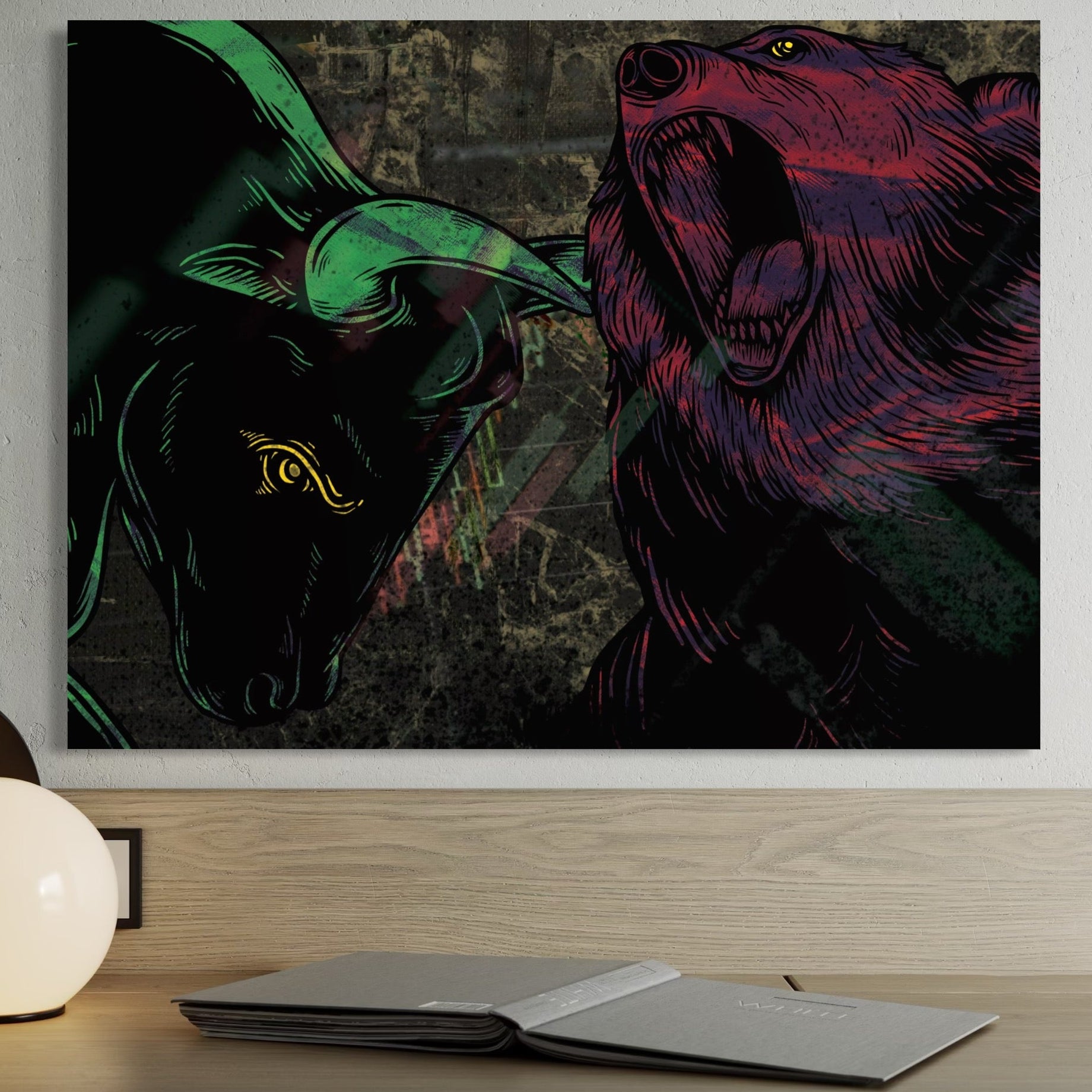 Tablou Canvas Premium, LuxCanva® A1040, Stock Market, Bear Market, Bull Market, Financiar, Culori Vibrante