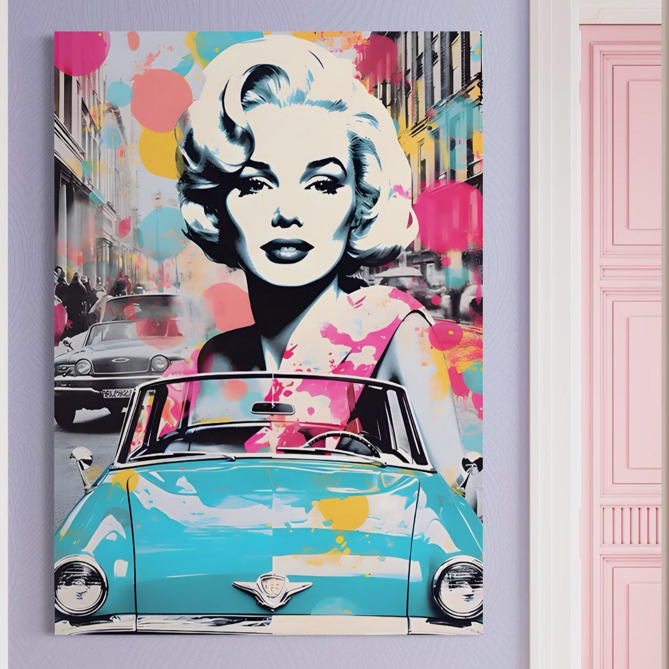 Tablou Canvas Premium LuxCanva® A1539, Merilyn M , Dormitor, Sexi, Vedeta, Model, Masina, Living, Culori Vibrante