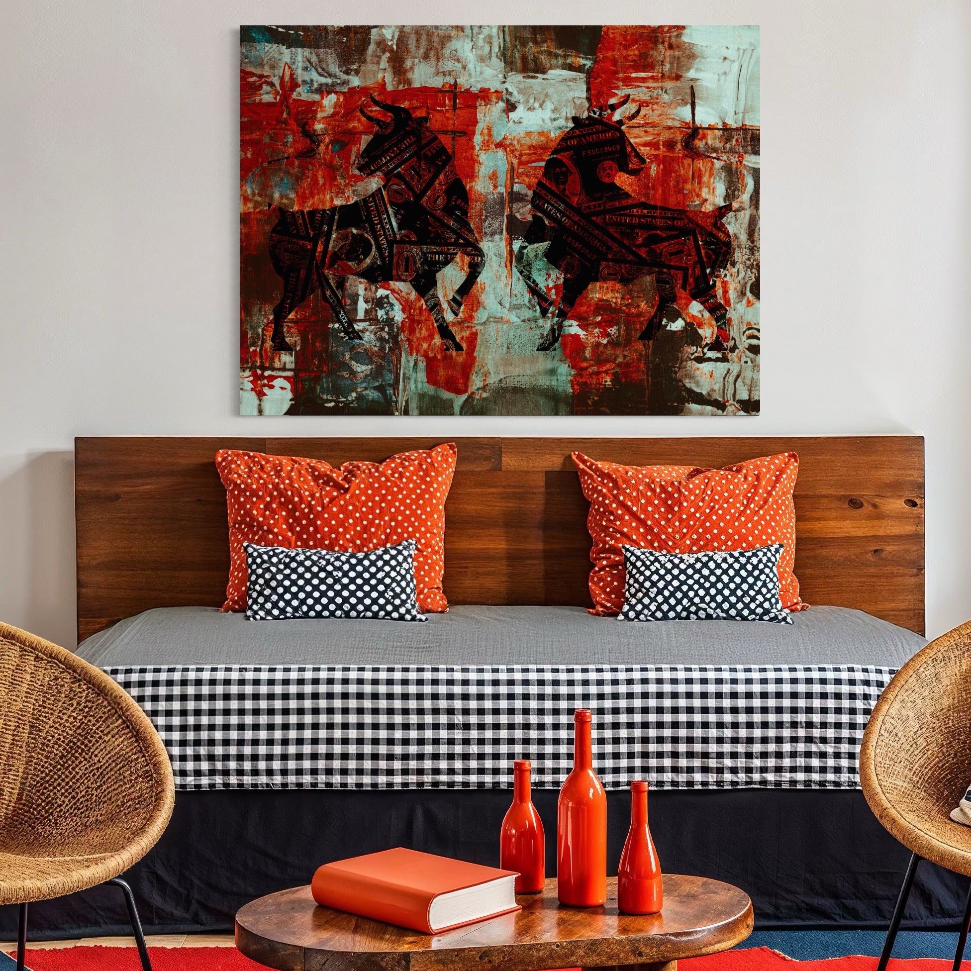 Tablou Canvas Premium, LuxCanva® A1041, Bull Market, Bull, Dollar, Financiar, Money, Culori Vibrante