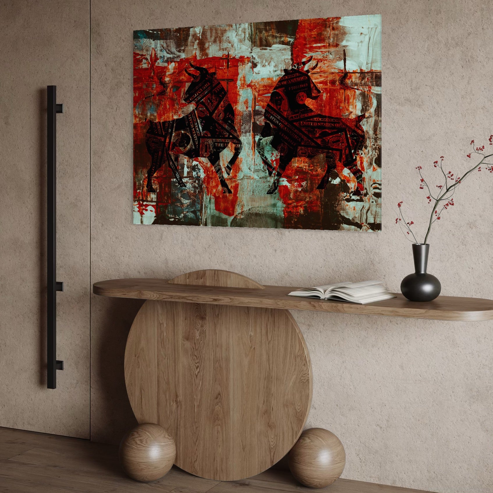Tablou Canvas Premium, LuxCanva® A1041, Bull Market, Bull, Dollar, Financiar, Money, Culori Vibrante