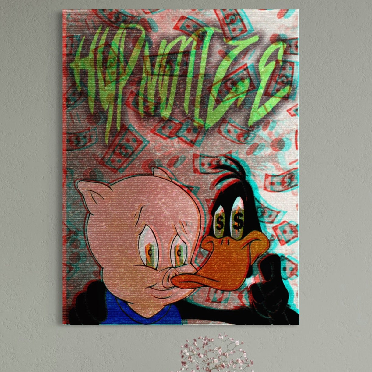 Tablou Canvas Premium, LuxCanva® A1043, Daffy Duck Porky Pig, Desene Animate, Looney Tunes, Dollar, Hipnoza, Culori Vibrante