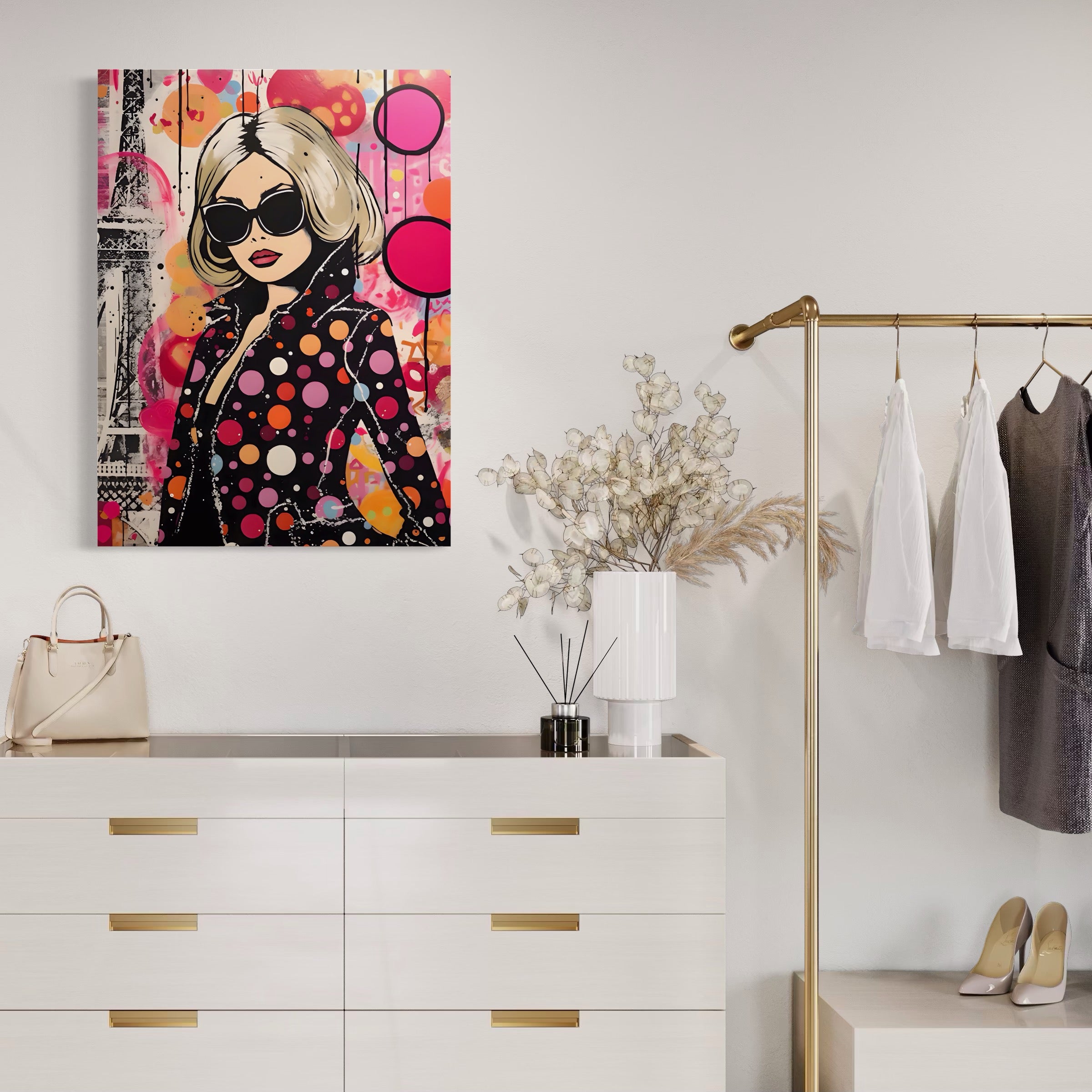 Tablou Canvas Premium LuxCanva® A1541, Cool Girl , Fata, Roz, Ochelari De Soare, Decorativ, Culori Vibrante