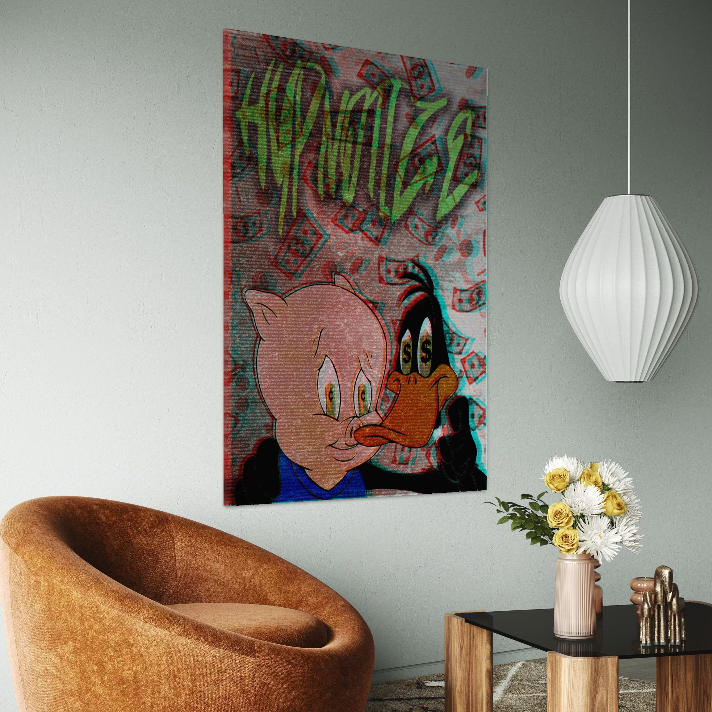 Tablou Canvas Premium, LuxCanva® A1043, Daffy Duck Porky Pig, Desene Animate, Looney Tunes, Dollar, Hipnoza, Culori Vibrante