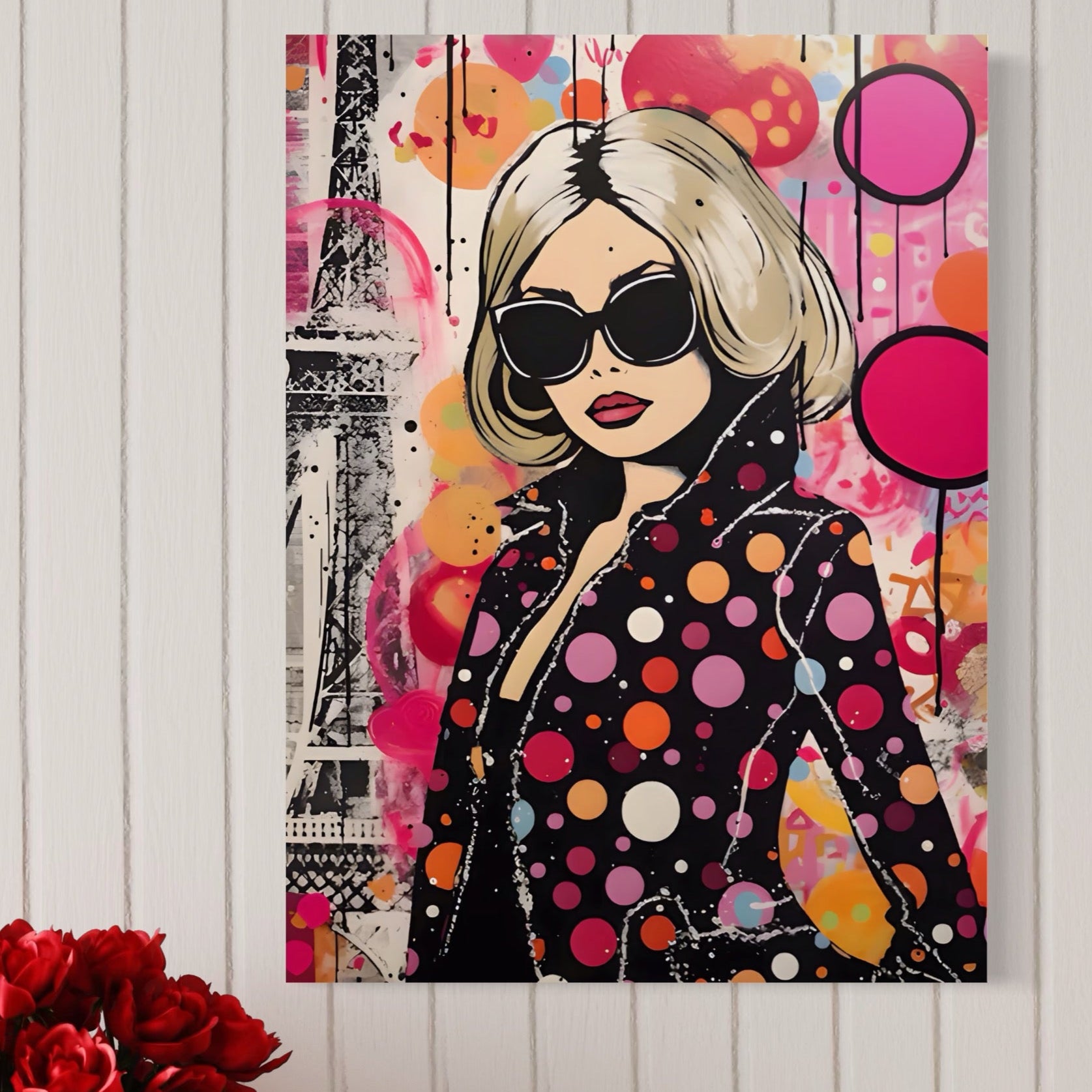 Tablou Canvas Premium LuxCanva® A1541, Cool Girl , Fata, Roz, Ochelari De Soare, Decorativ, Culori Vibrante