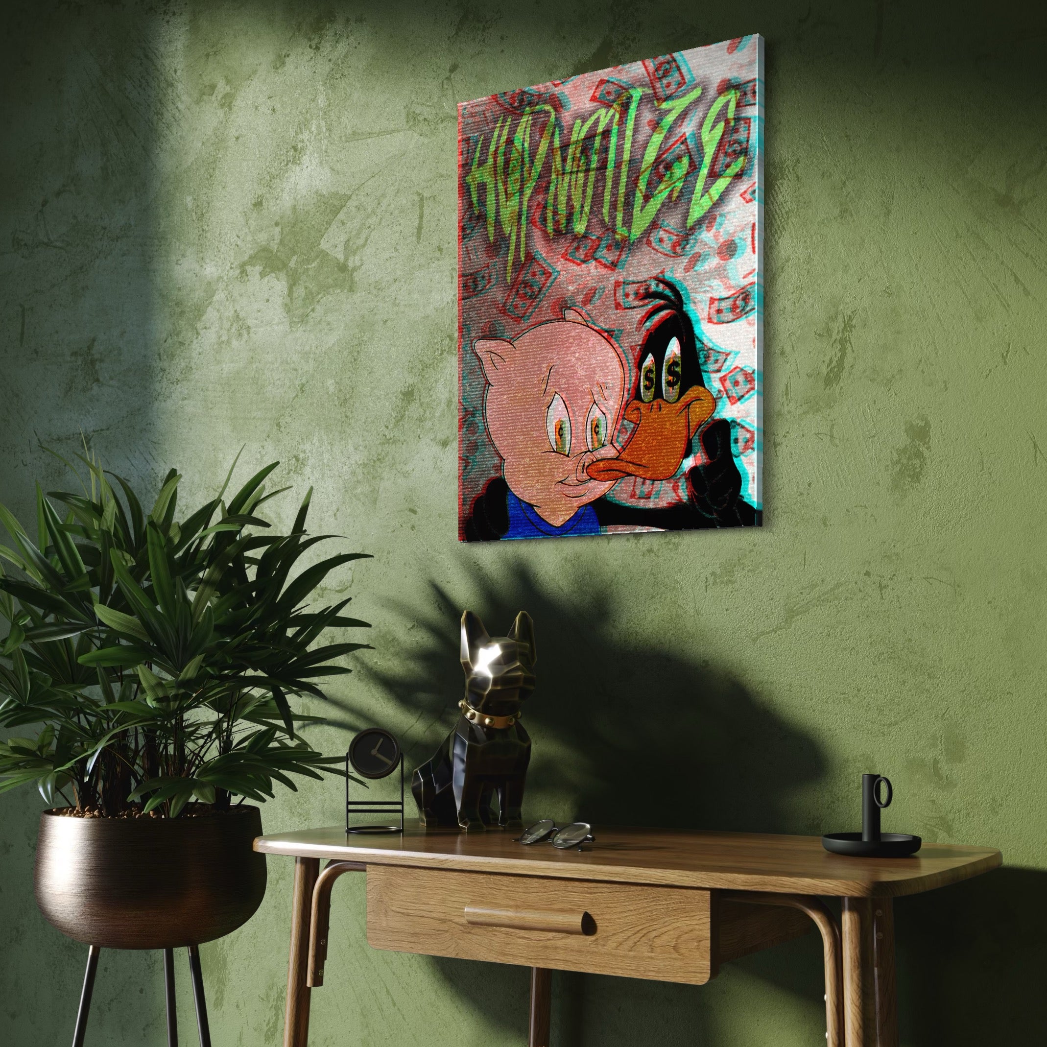 Tablou Canvas Premium, LuxCanva® A1043, Daffy Duck Porky Pig, Desene Animate, Looney Tunes, Dollar, Hipnoza, Culori Vibrante