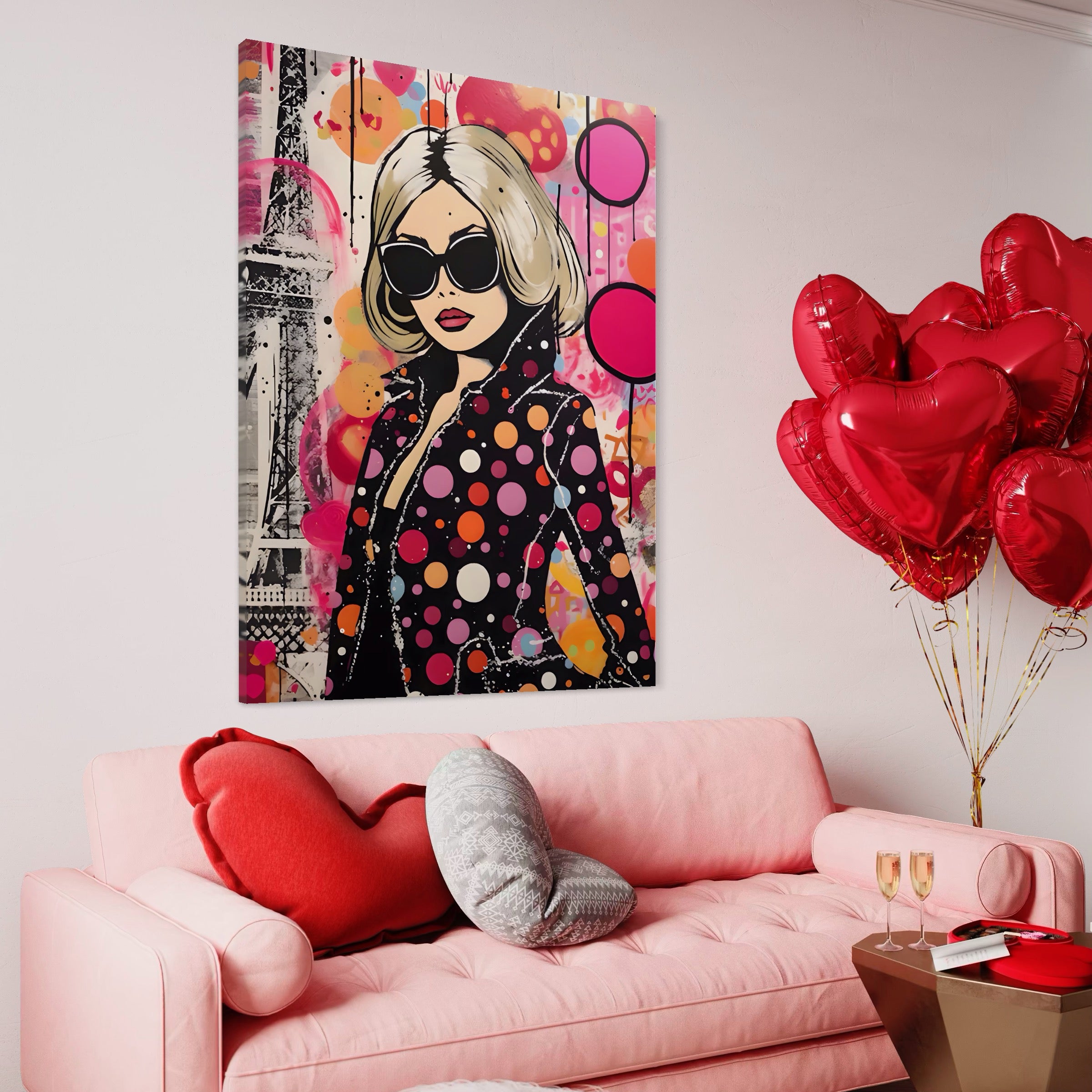 Tablou Canvas Premium LuxCanva® A1541, Cool Girl , Fata, Roz, Ochelari De Soare, Decorativ, Culori Vibrante