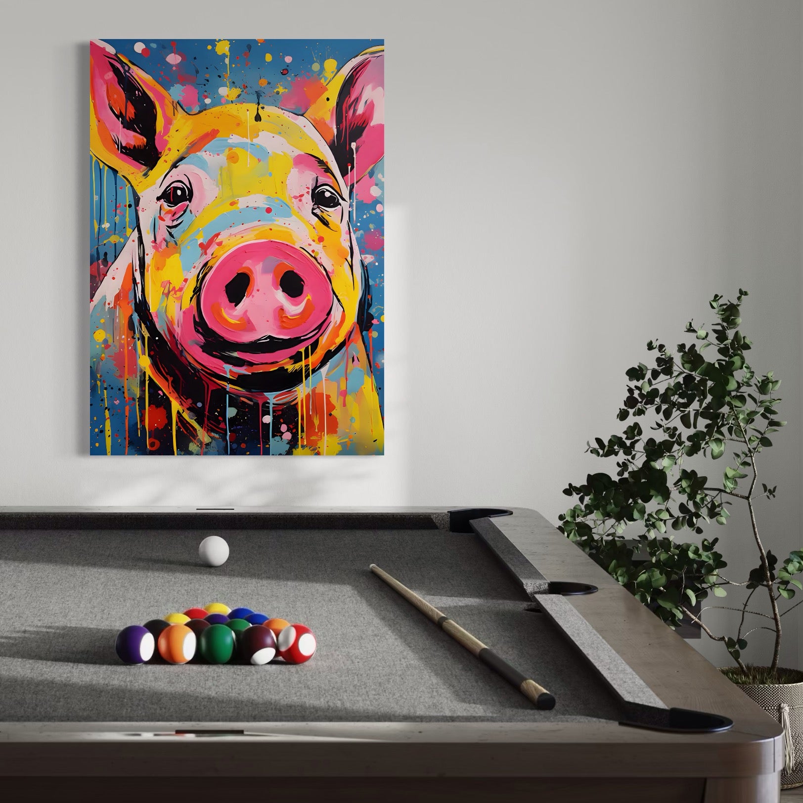 Tablou Canvas Premium LuxCanva® A1542, Colorful Pig , Room, Animal, Porc, Multicolor, Decorativ, Living, Culori Vibrante