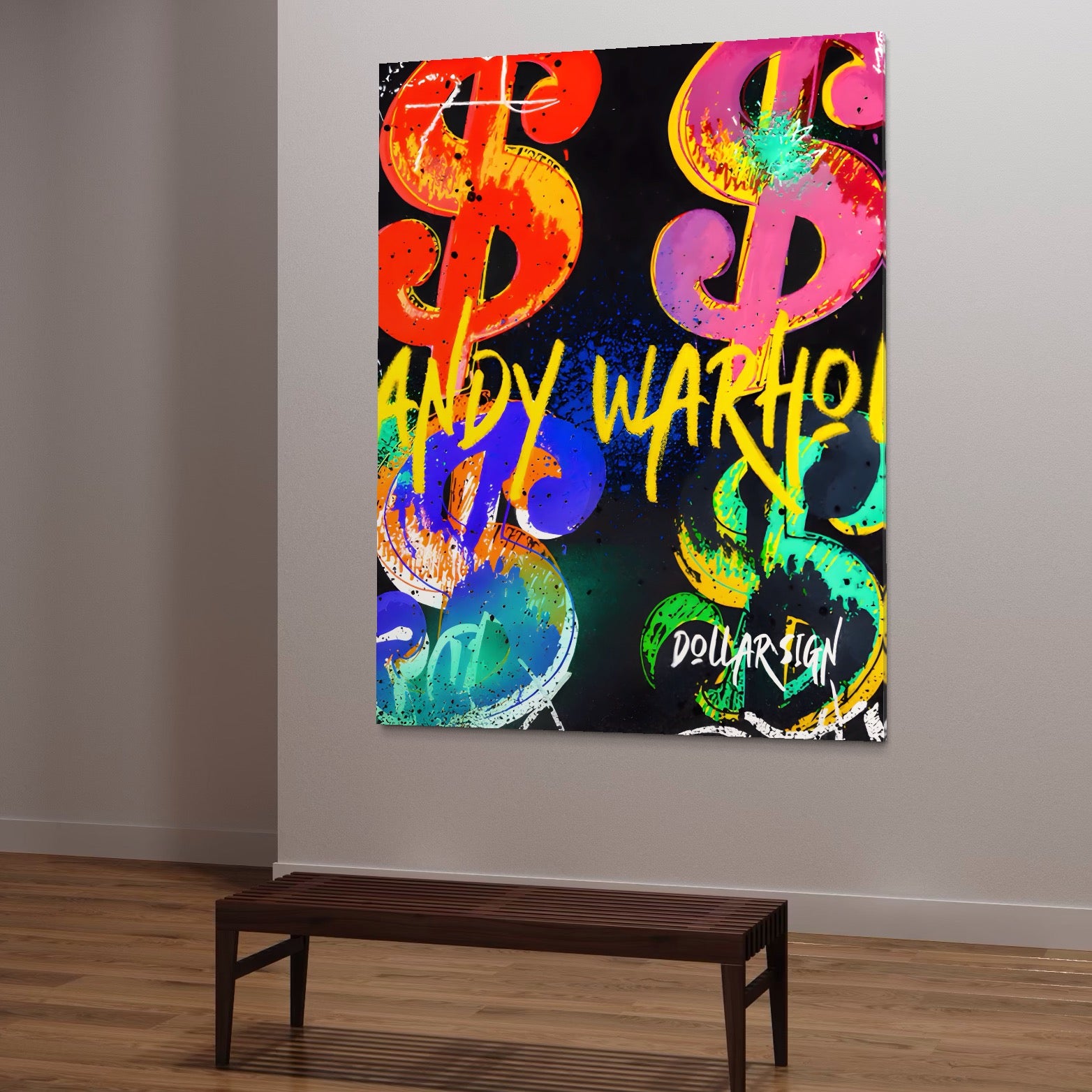 Tablou Canvas Premium LuxCanva® A1544, Dollar Sign , Room, Andy Warhol, Graffiti, Cash, Living, Culori Vibrante