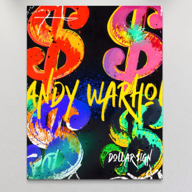 Tablou Canvas Premium LuxCanva® A1544, Dollar Sign , Room, Andy Warhol, Graffiti, Cash, Living, Culori Vibrante