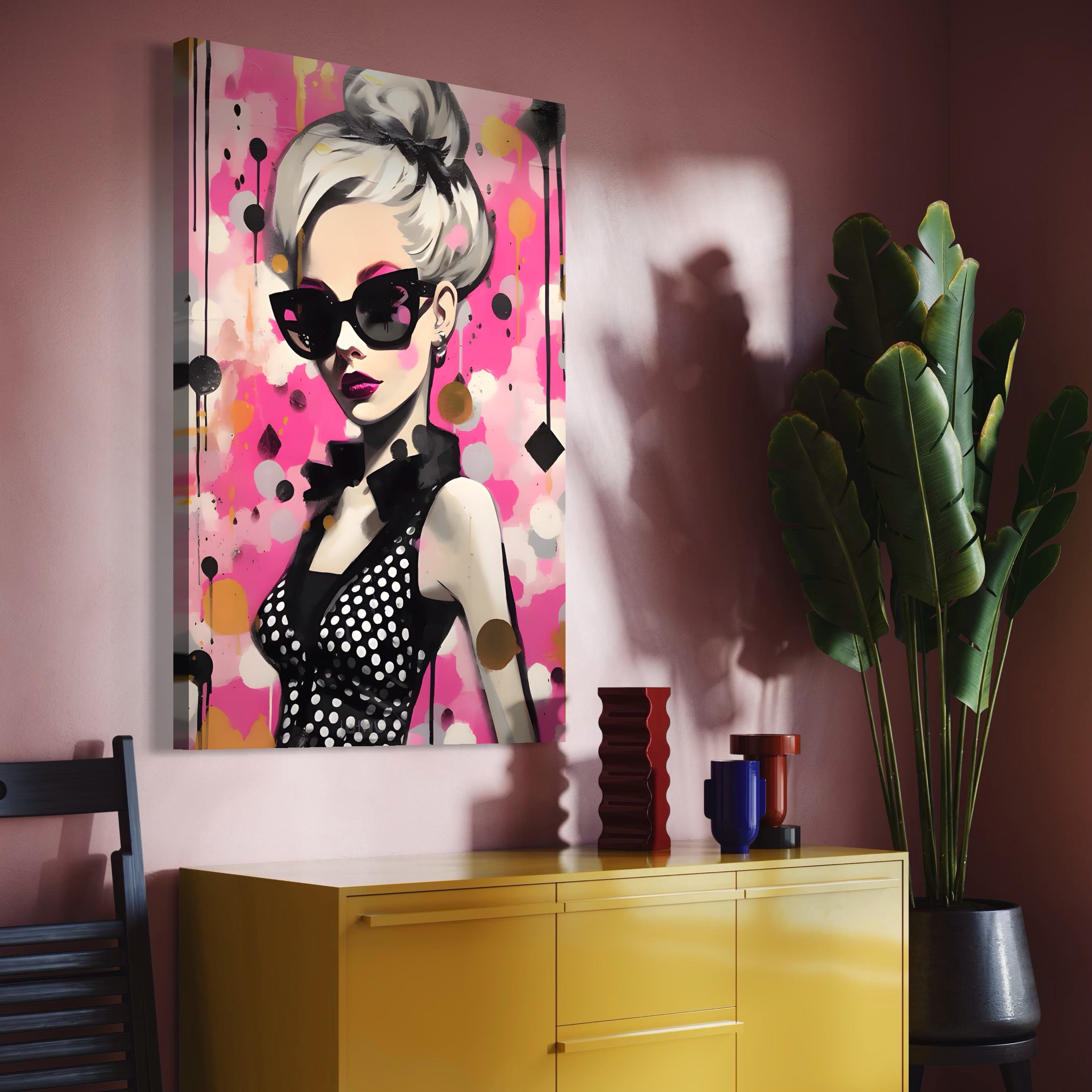 Tablou Canvas Premium LuxCanva® A1549, Black Glass , Decorativ, Dressing, Fata, Cool, Model, Living, Culori Vibrante