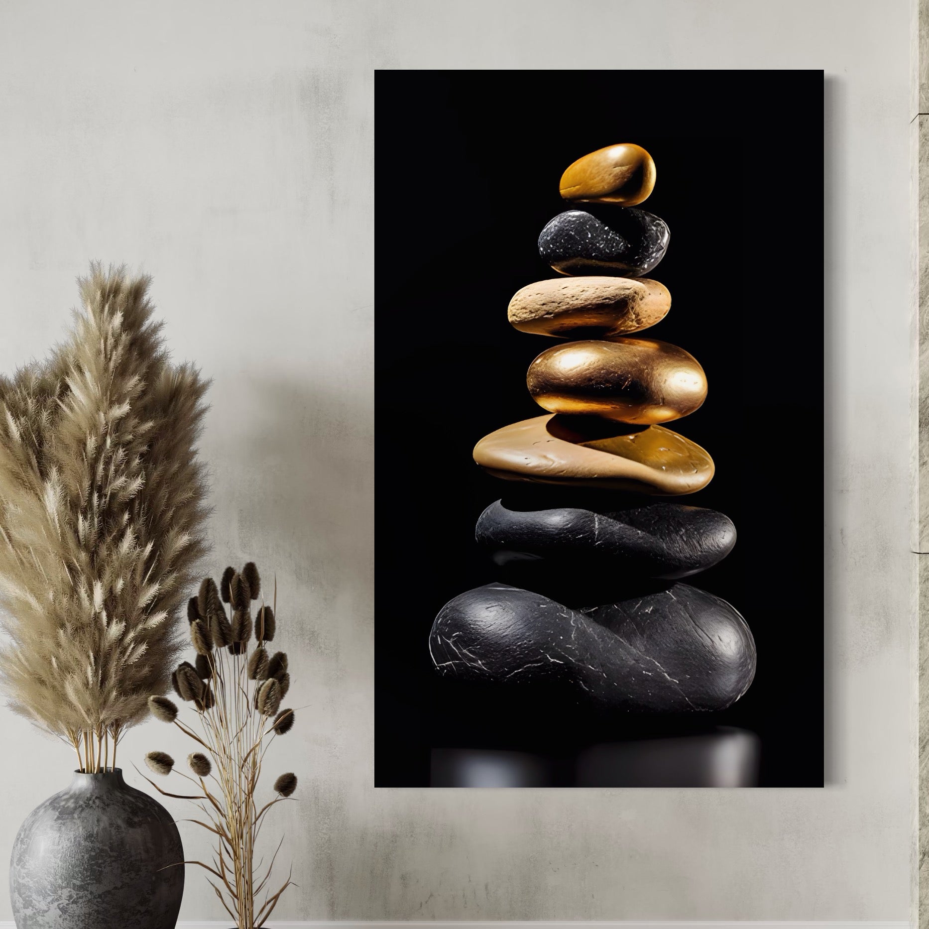 Tablou Canvas Premium LuxCanva® A1556, Echilibru , Salon, Terapie, Spa, Pietre, Auriu, Decorativ, Living, Culori Vibrante