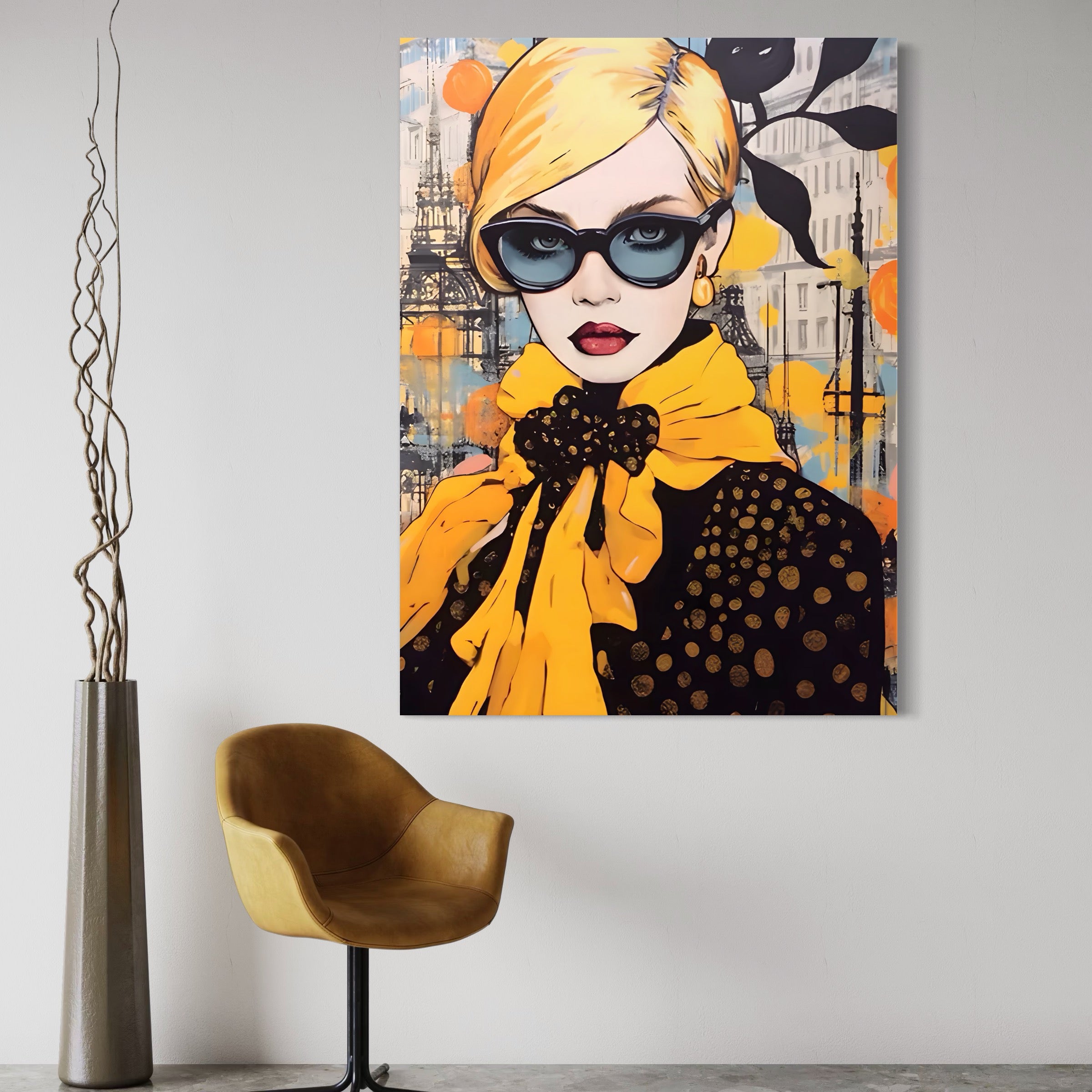 Tablou Canvas Premium LuxCanva® A1553, Fata Cu Esarfa ,  Decorativ, Dormitor, Ochelari De Soare, Cool, Moda, Living, Culori Vibrante