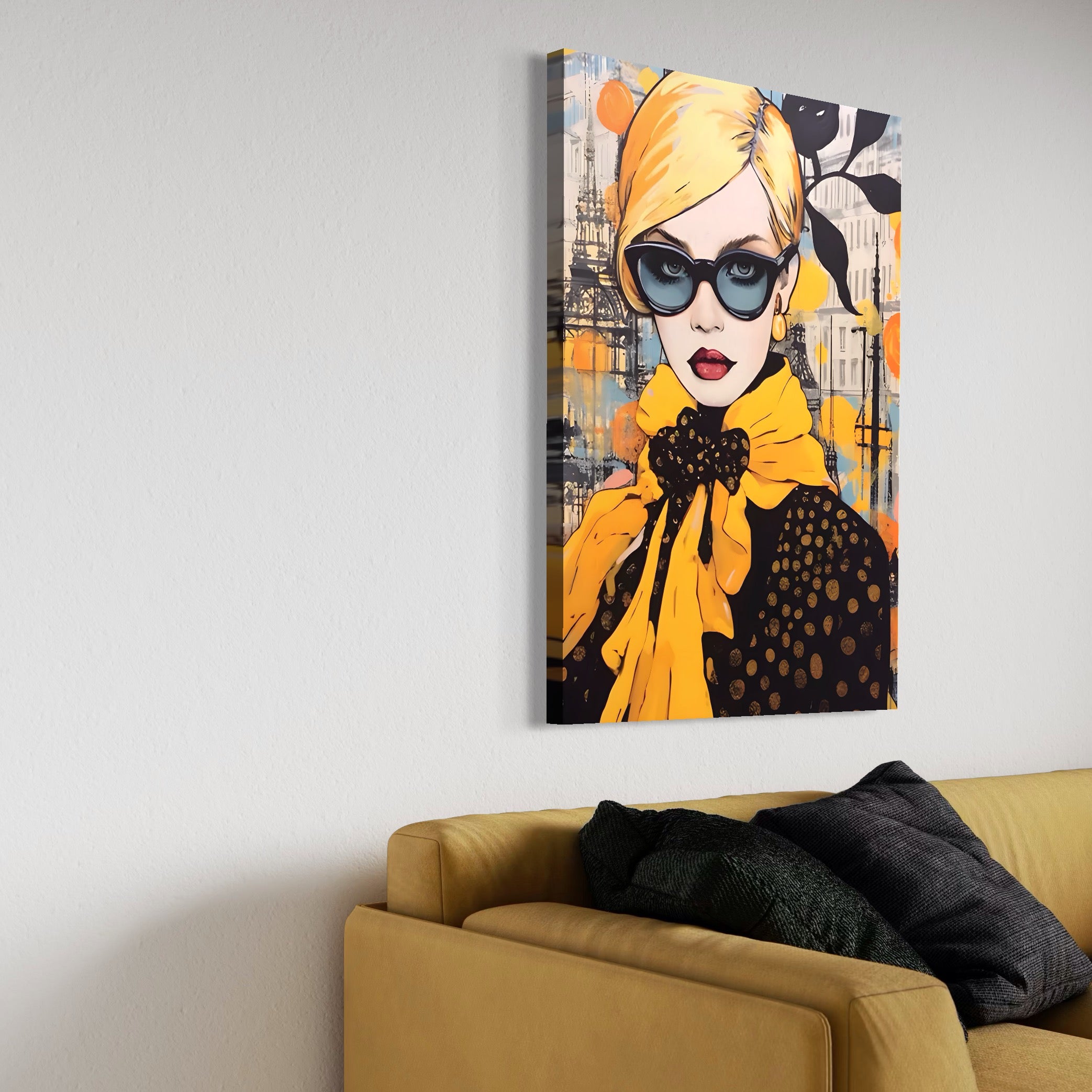 Tablou Canvas Premium LuxCanva® A1553, Fata Cu Esarfa ,  Decorativ, Dormitor, Ochelari De Soare, Cool, Moda, Living, Culori Vibrante