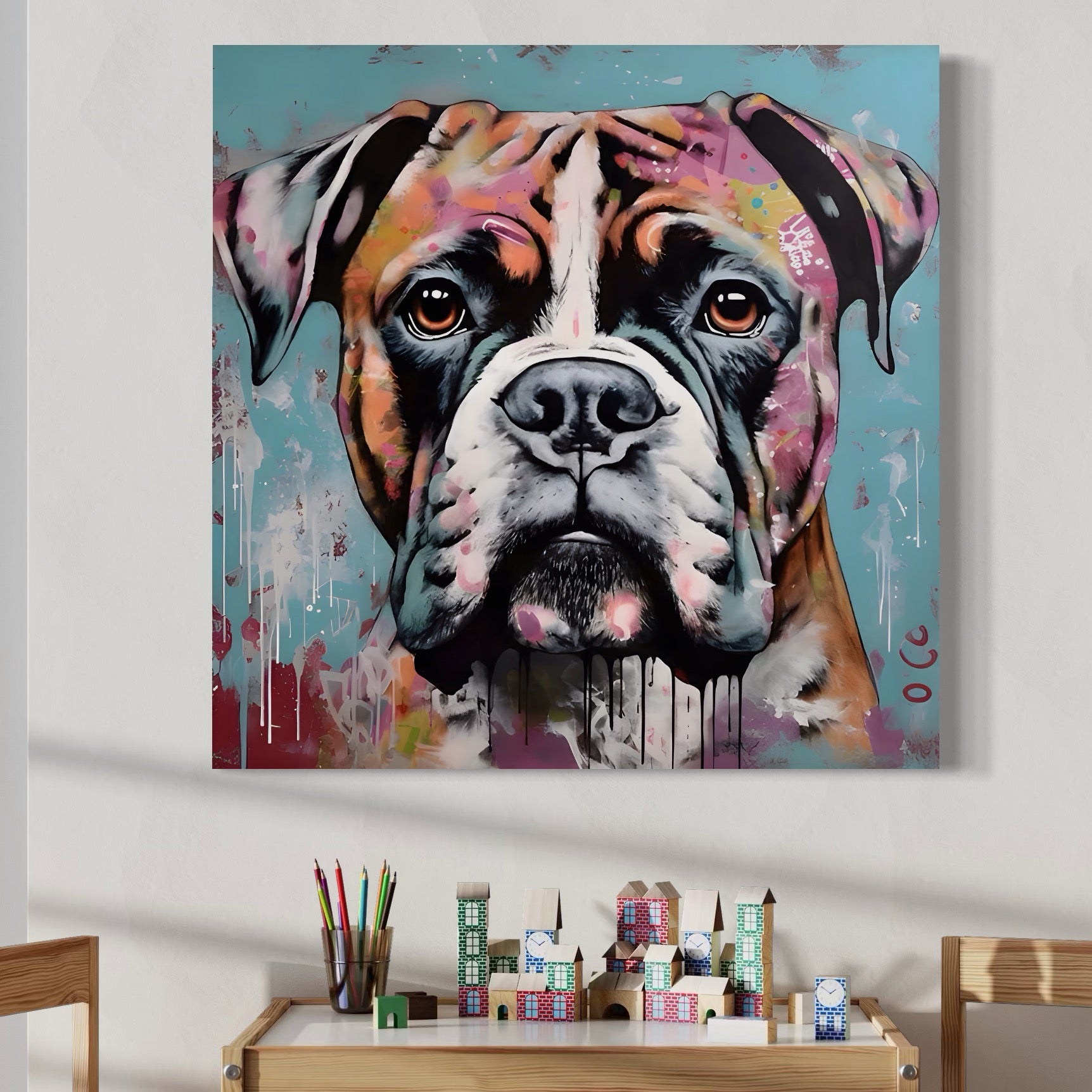 Tablou Canvas Premium LuxCanva® A1552, Boxer Dog , Decorativ, Dormitor, Caine, Animal, Multicolor, Living, Culori Vibrante