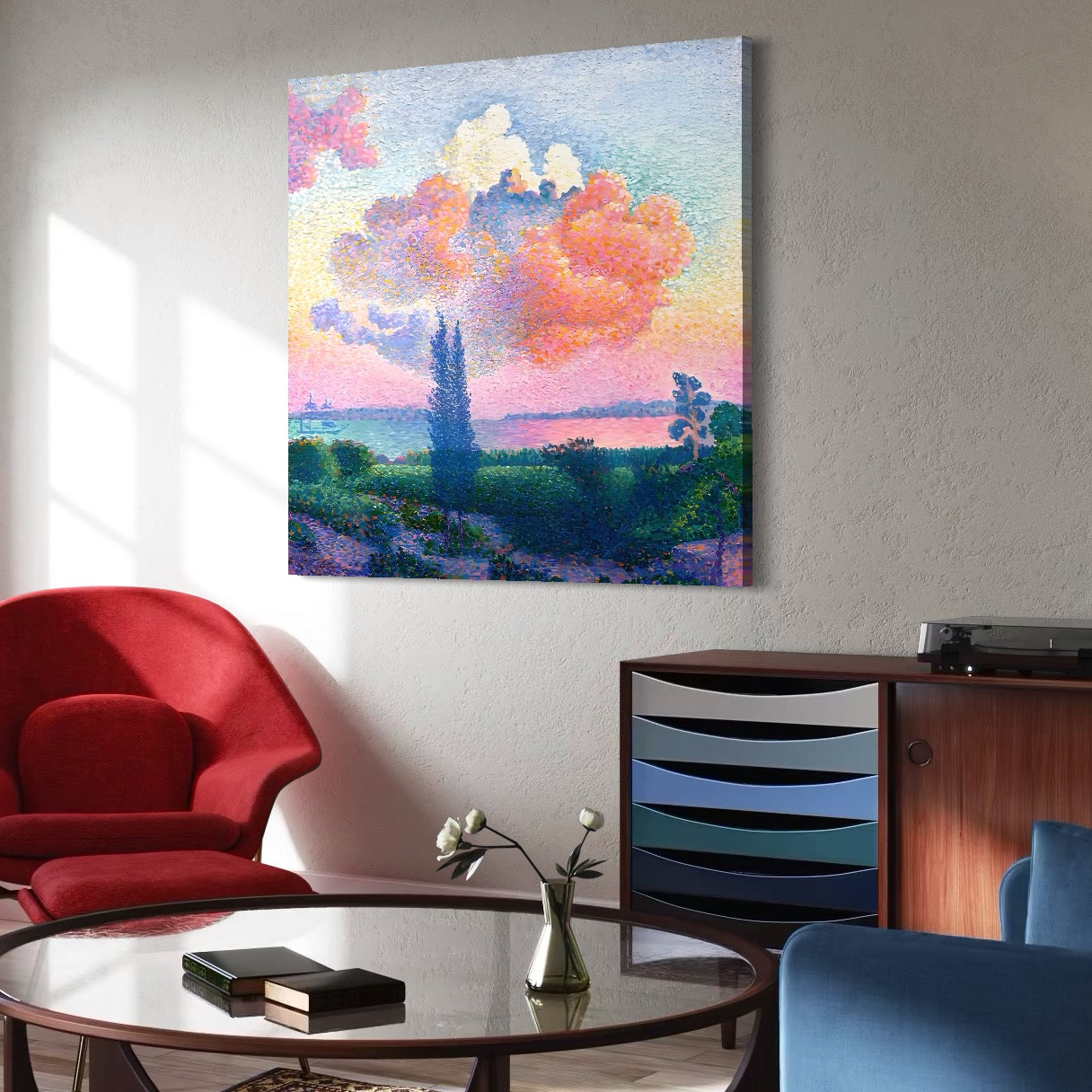Tablou Canvas Premium LuxCanva® A1554, The Rose Cloud , Arta, Henri Edmond, Peisaj, Cer, Culori Vibrante