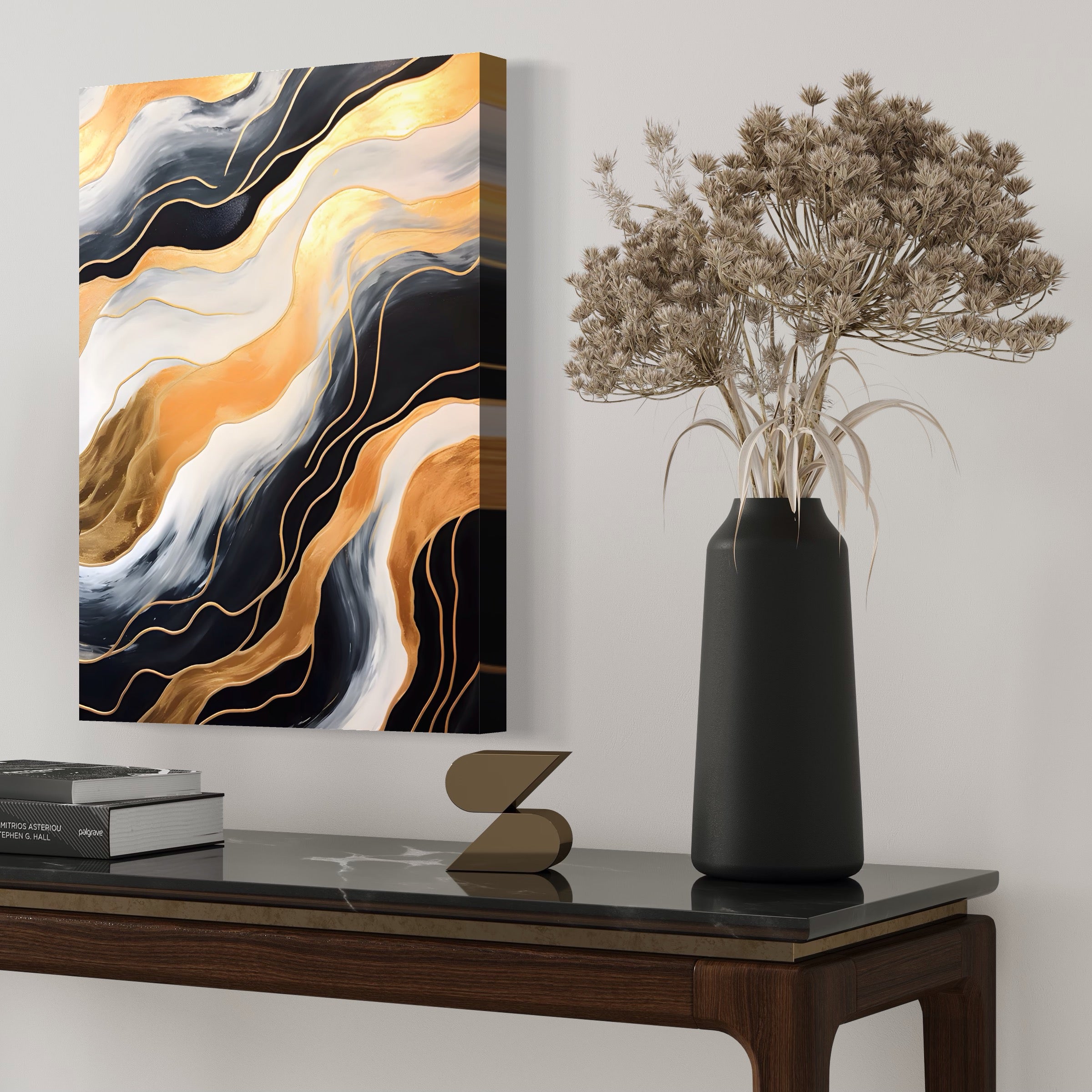 Tablou Canvas Premium LuxCanva® A1559, Valurile , Decorativ, Abstract, Auriu, Living, Culori Vibrante