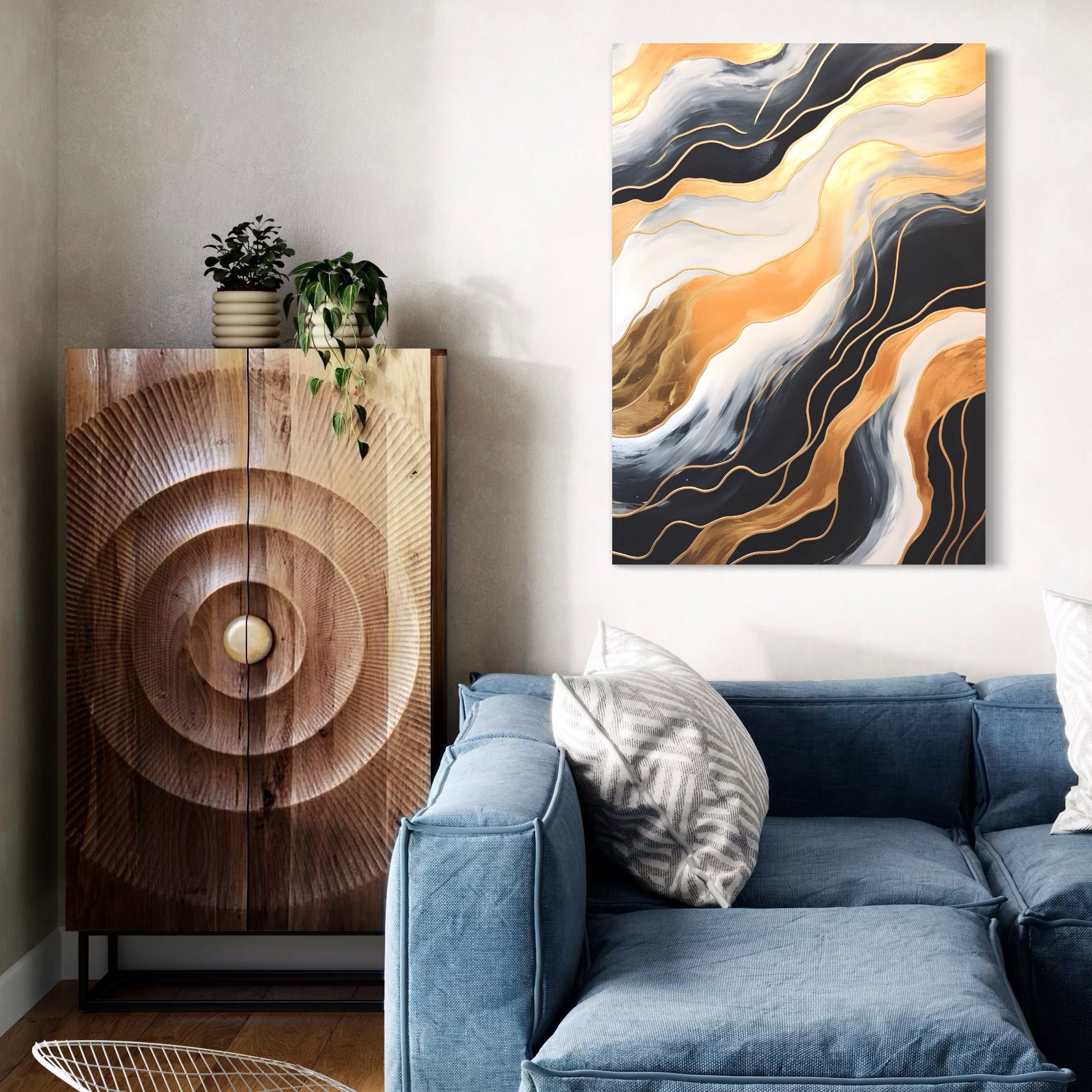 Tablou Canvas Premium LuxCanva® A1559, Valurile , Decorativ, Abstract, Auriu, Living, Culori Vibrante